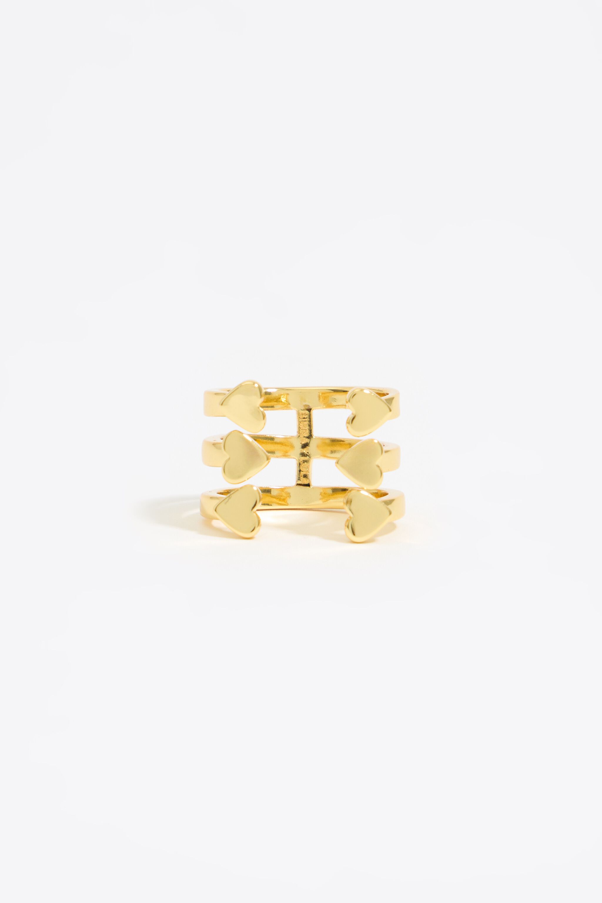 Gold hearts three-band ring