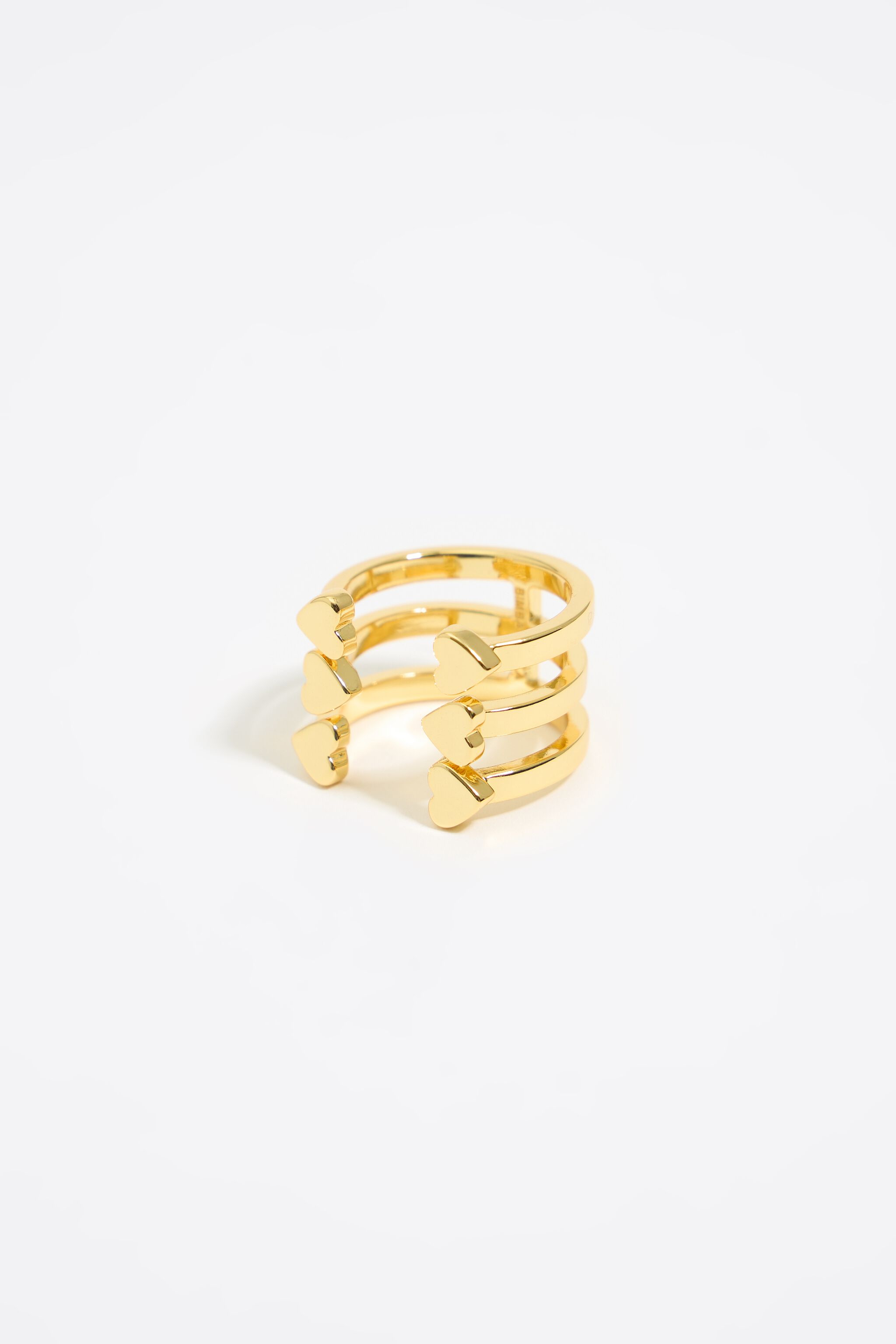 Gold hearts three-band ring