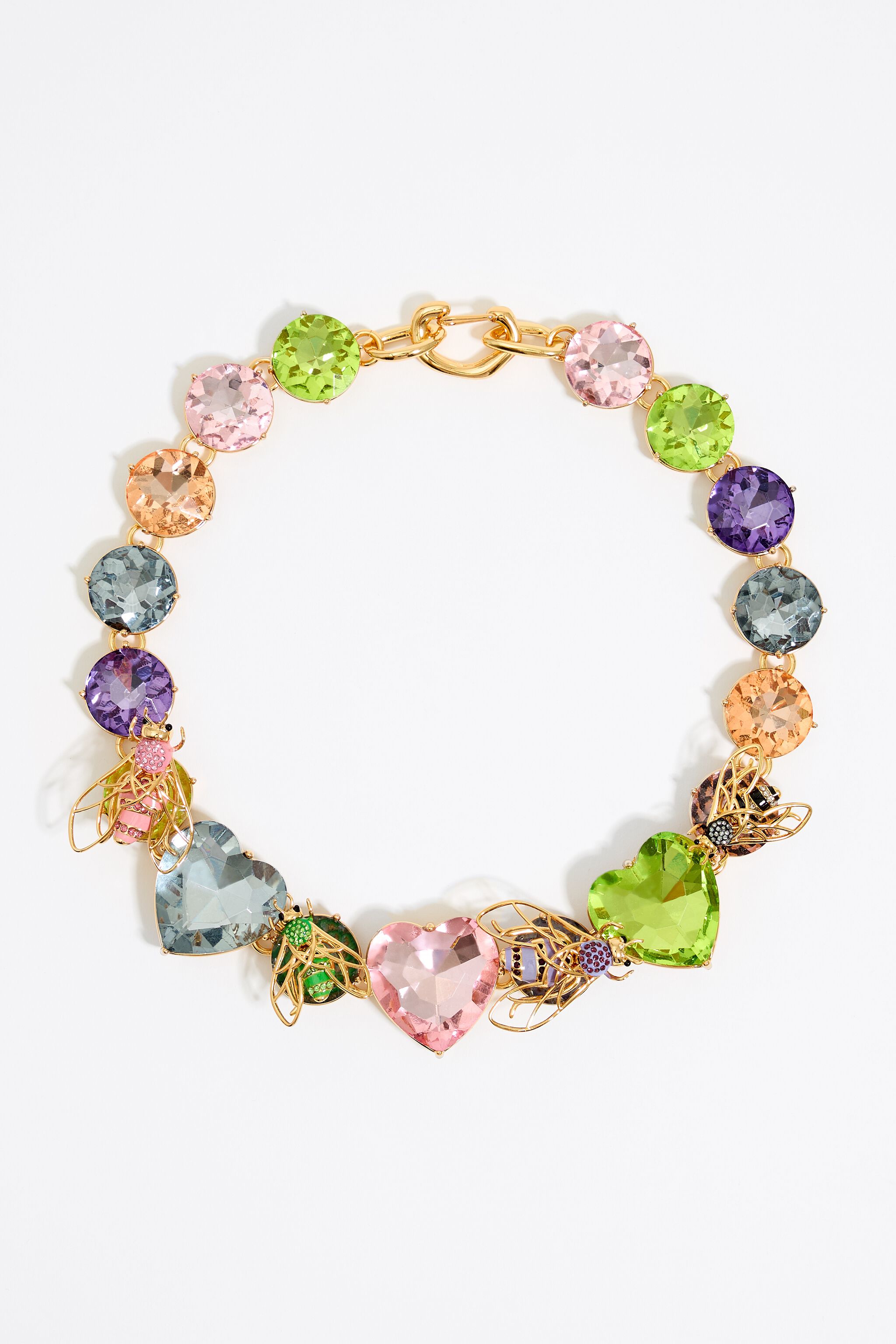 Multicolor bees and crystals necklace