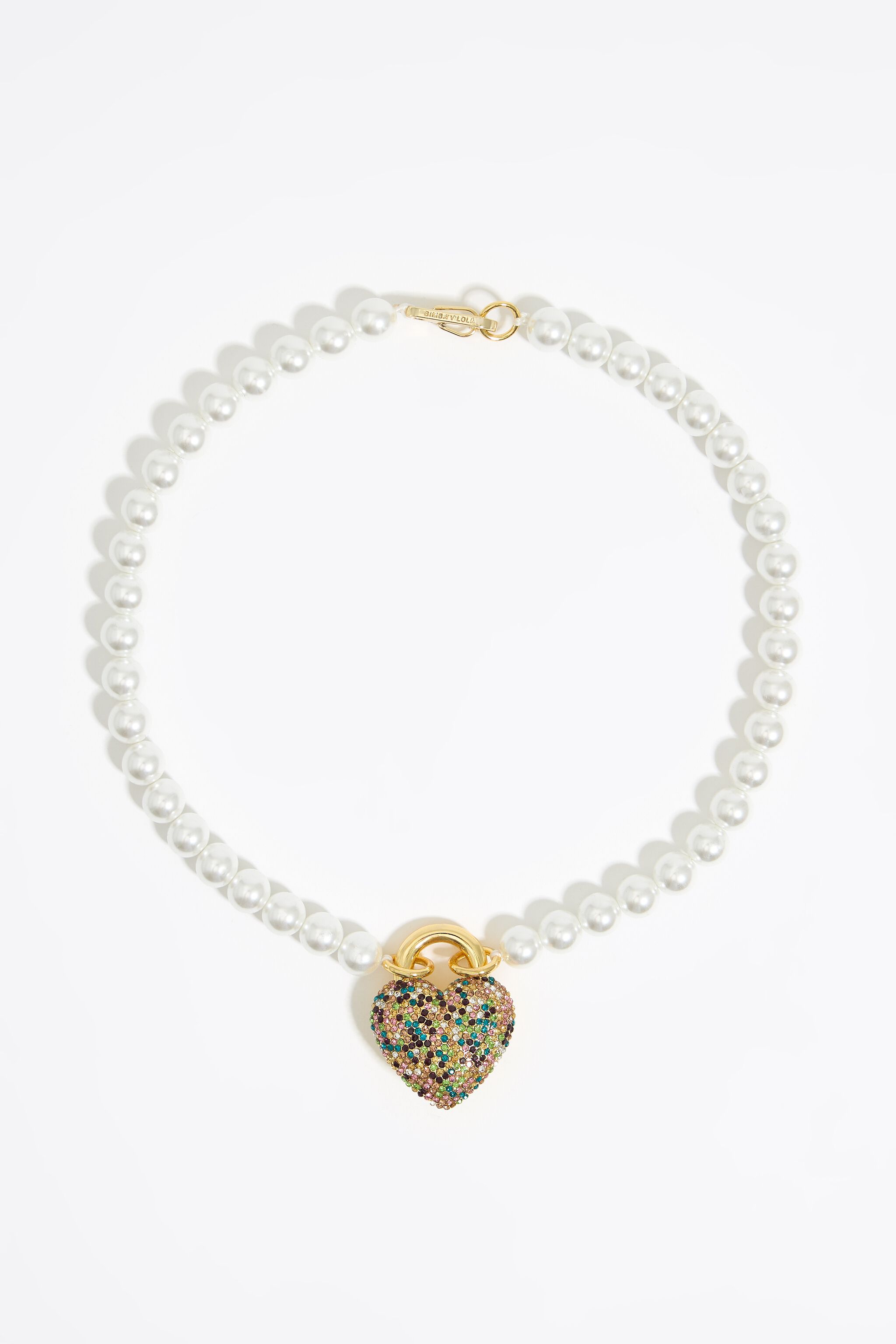 Pearls and multicolored crystal heart necklace