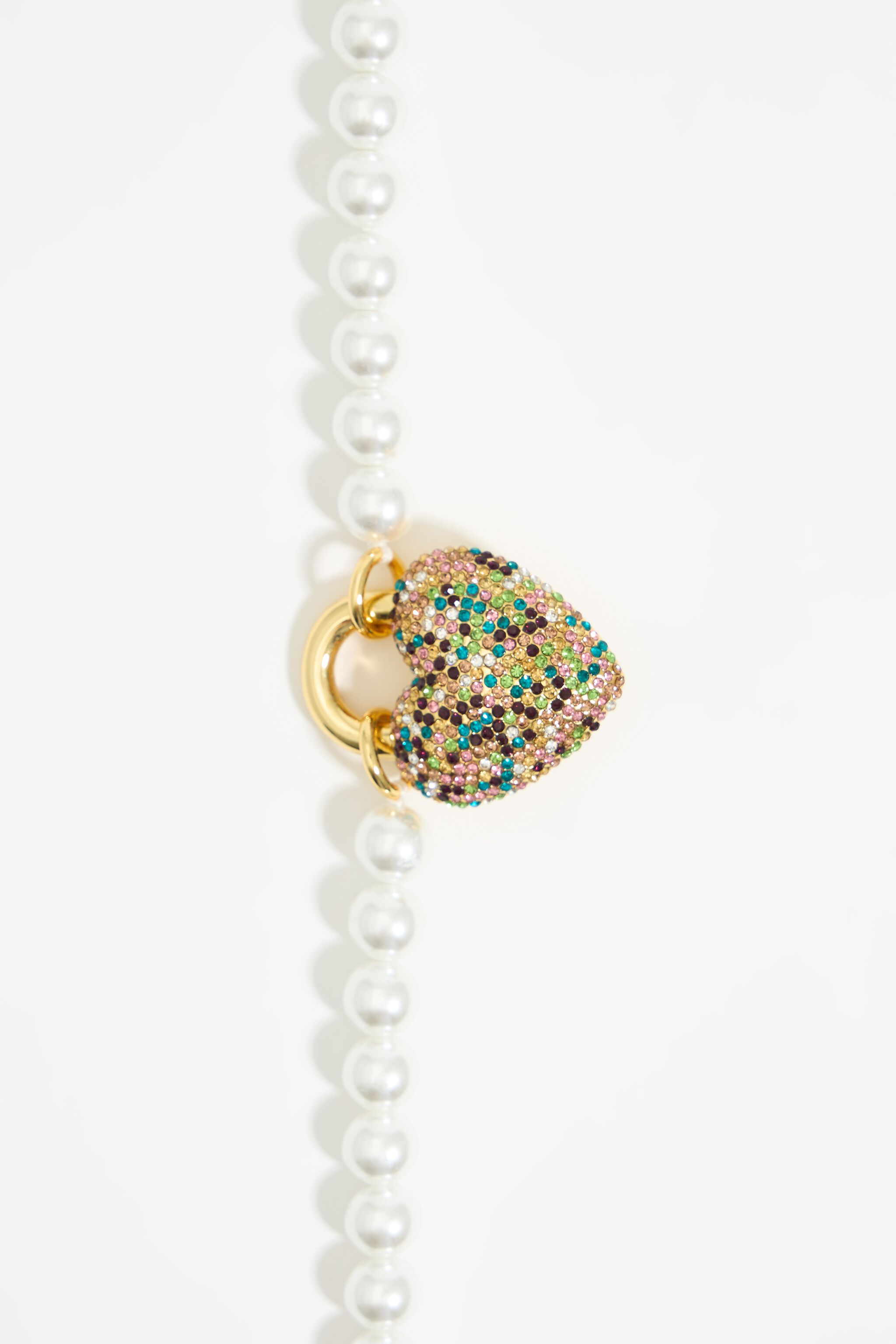 Pearls and multicolored crystal heart necklace