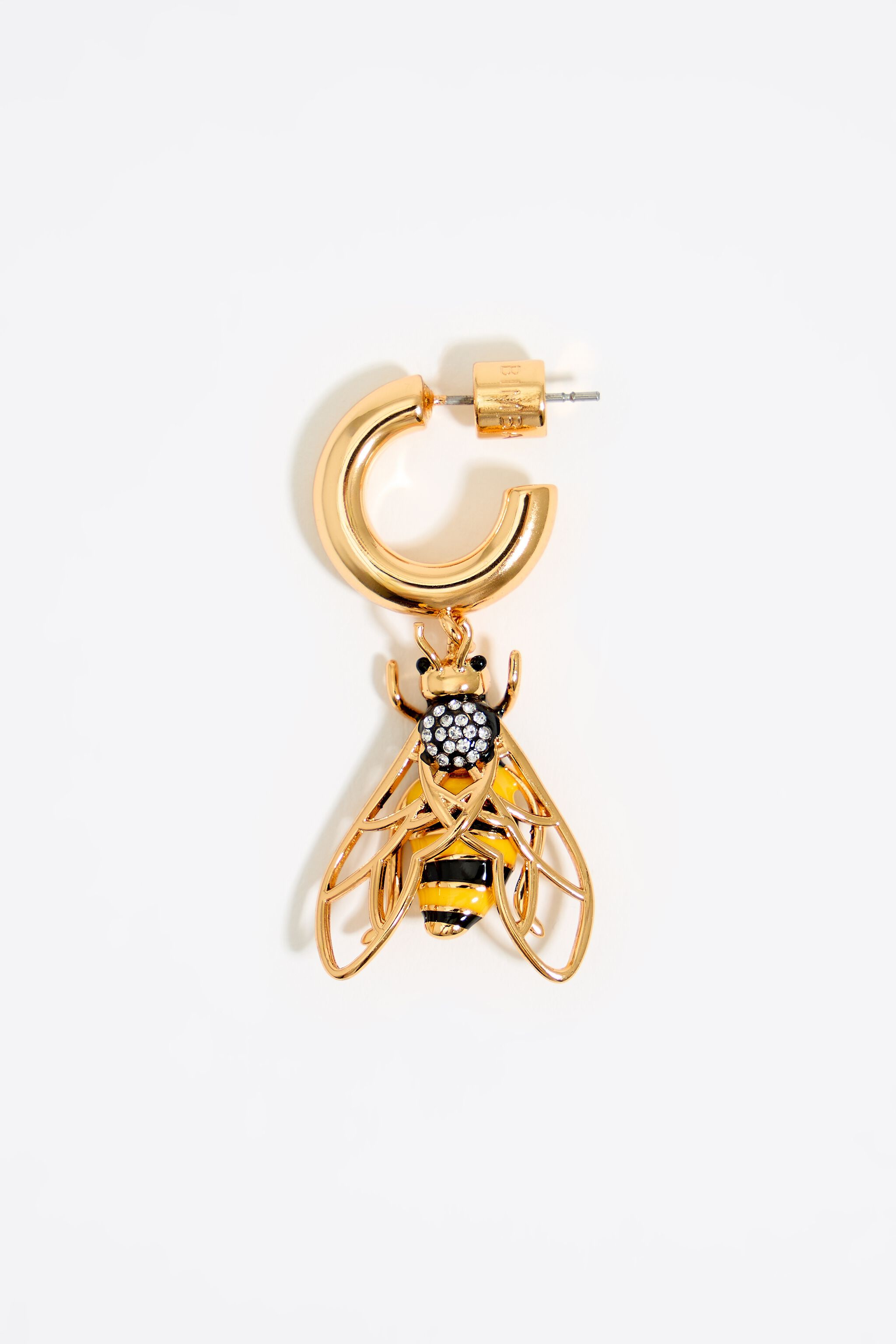 Black bee hoop earrings with crystals