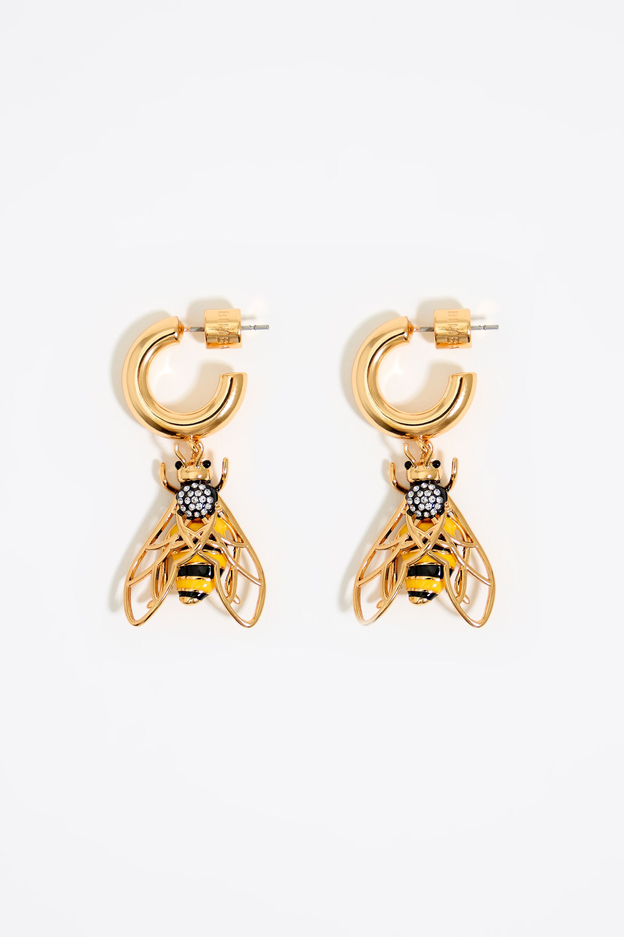 Black bee hoop earrings with crystals