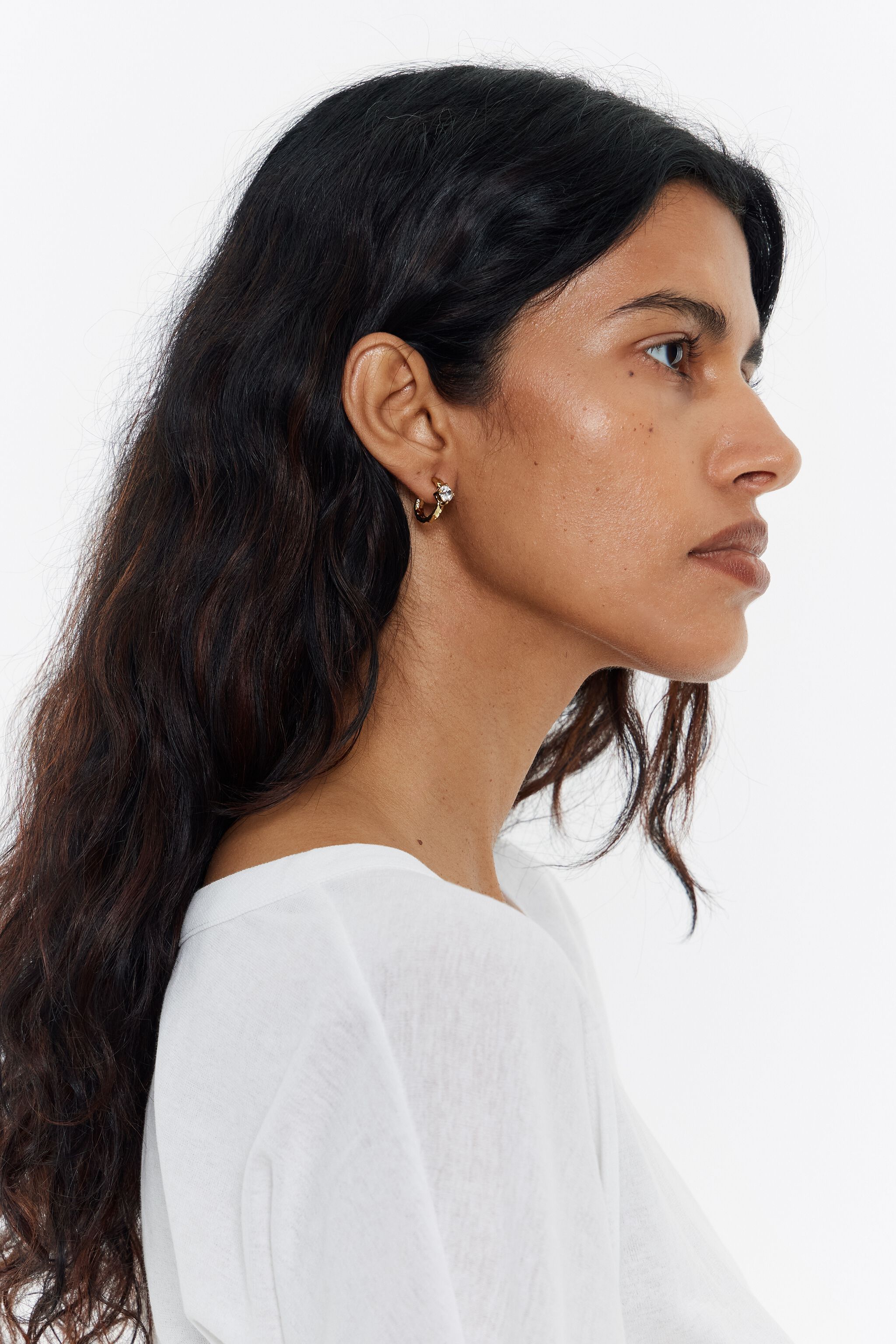 Textured hoop and crystal earrings