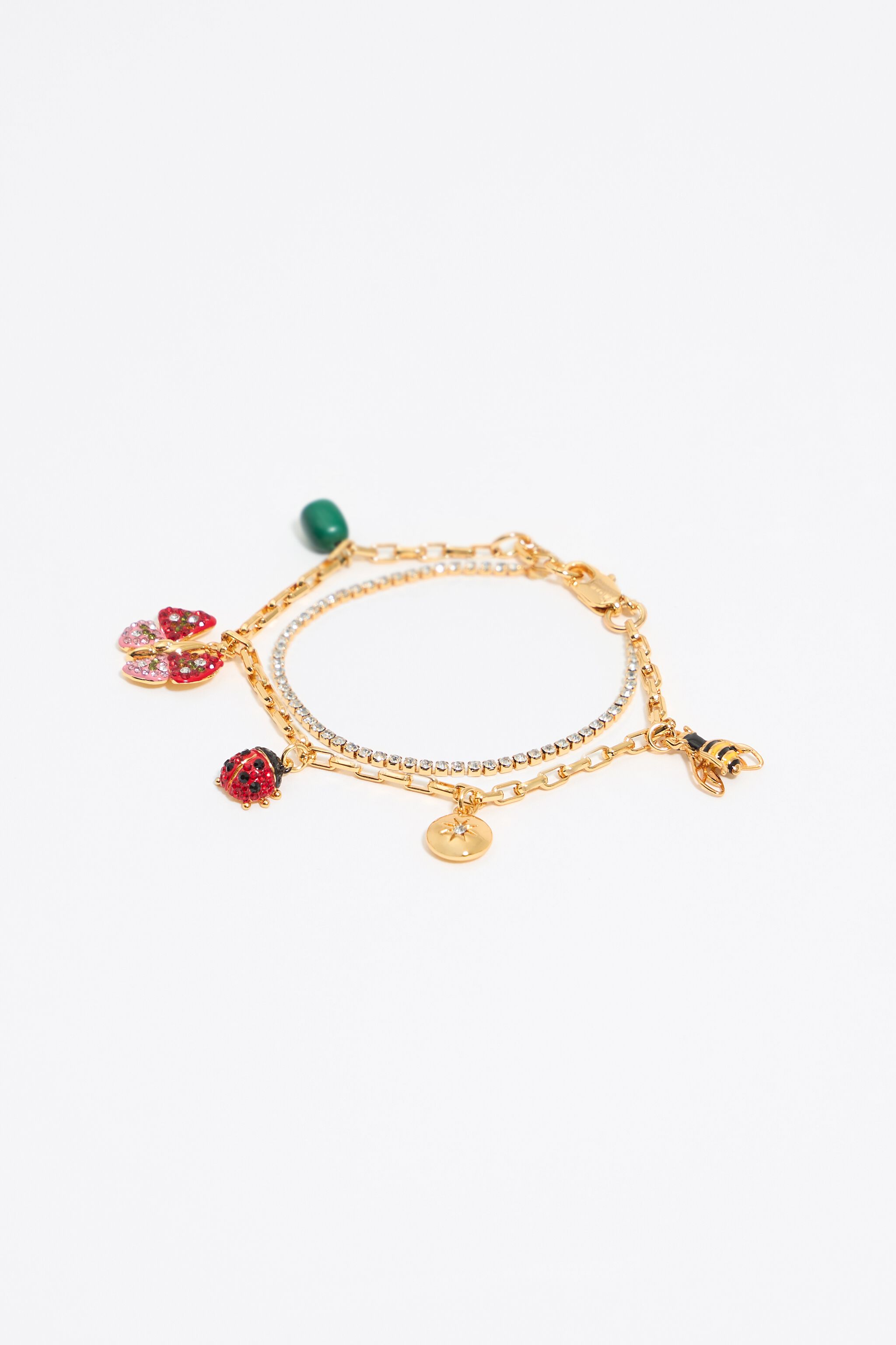 Crystal bracelet with butterfly, ladybug and bee