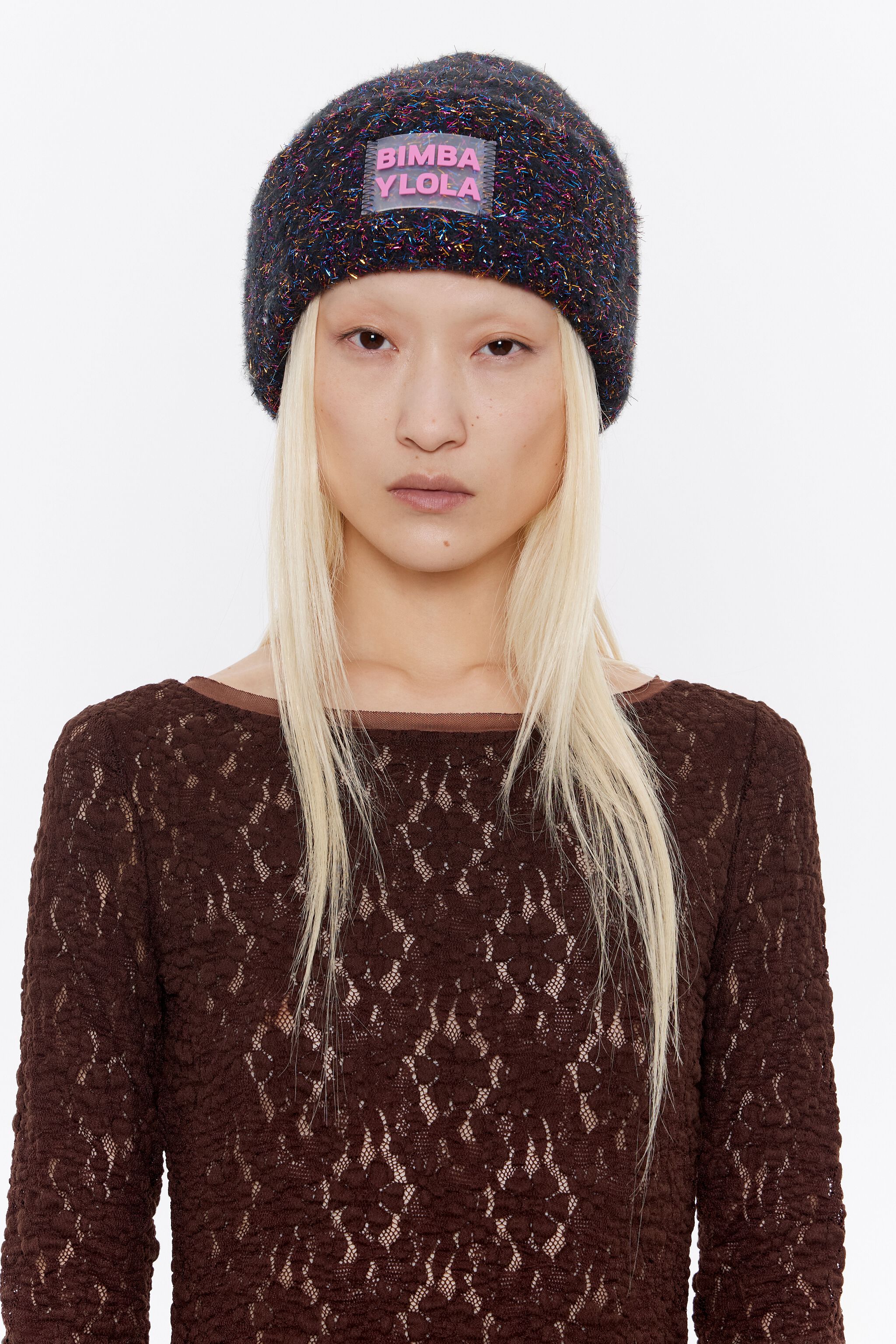 Black lurex knit hat