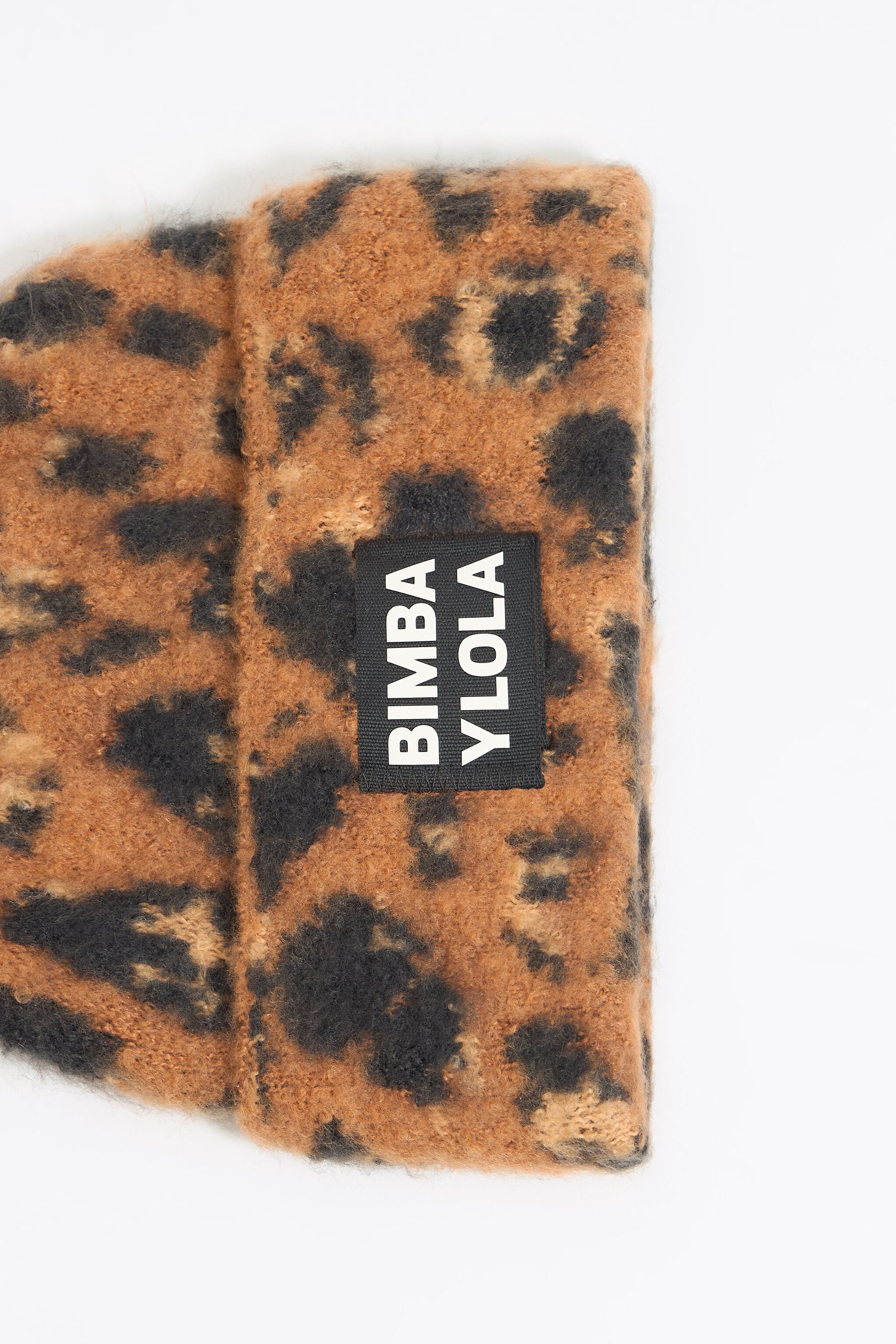 Brown animal-print jacquard knit hat