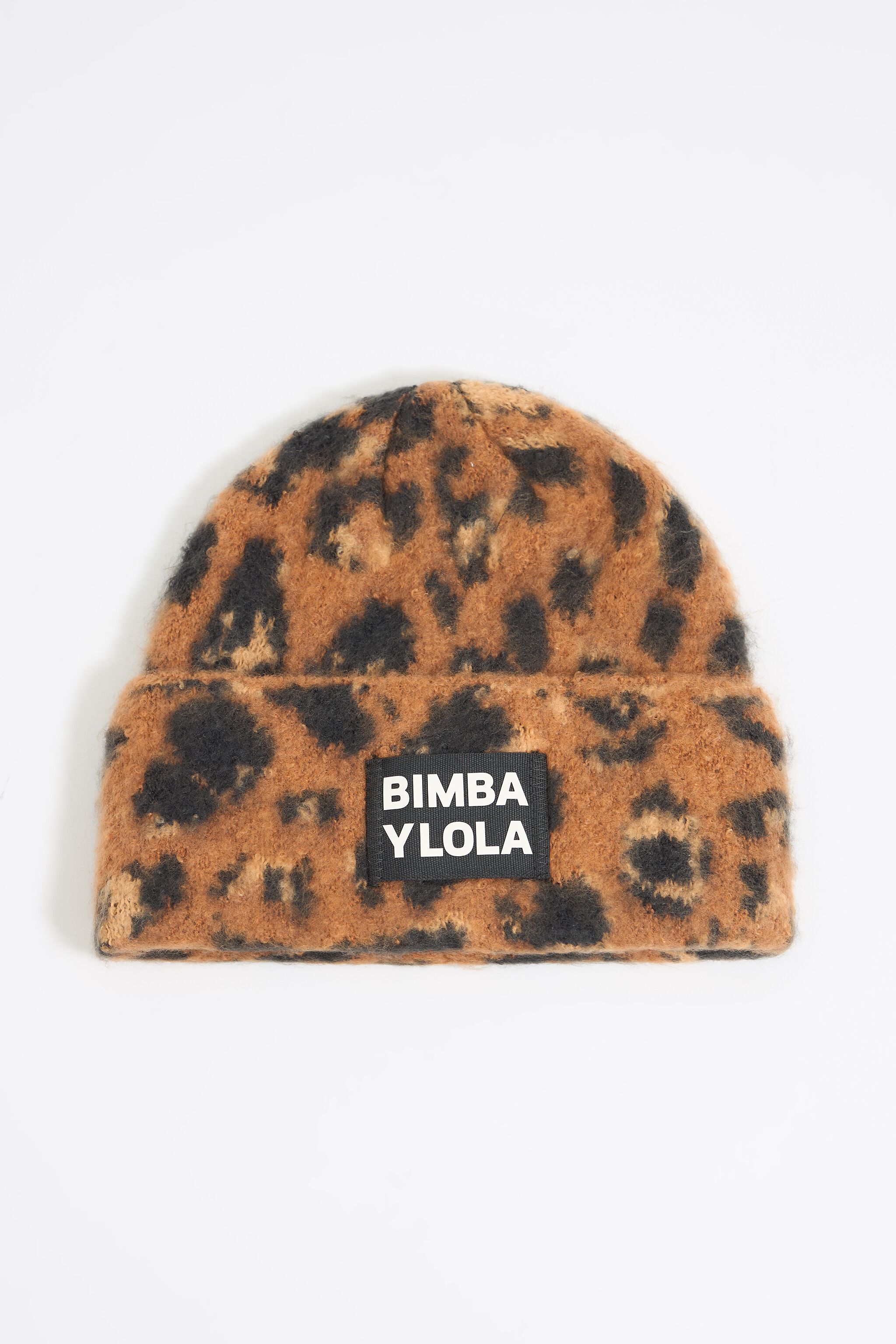 Brown animal-print jacquard knit hat