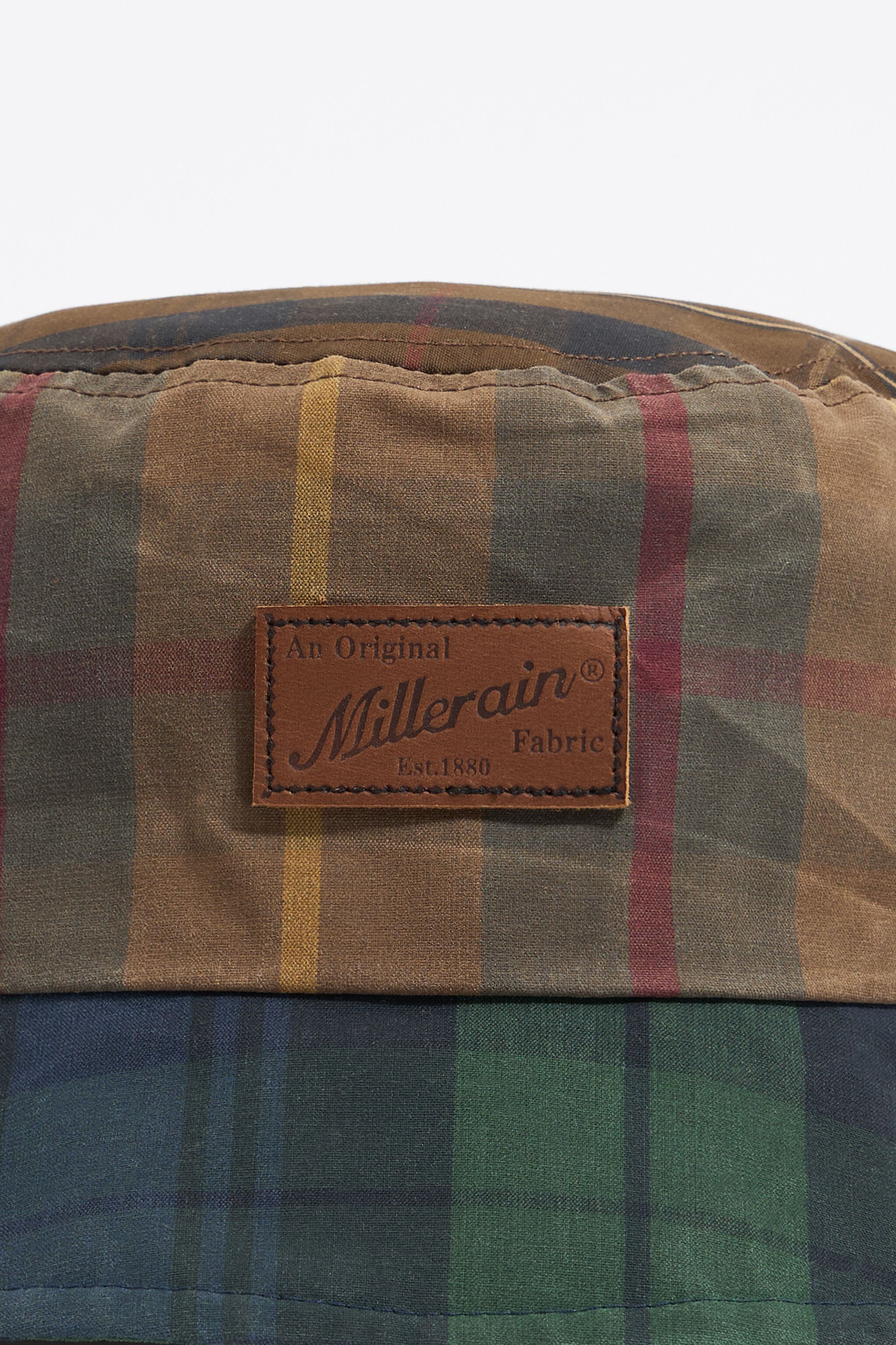 Blue checked cotton bucket hat