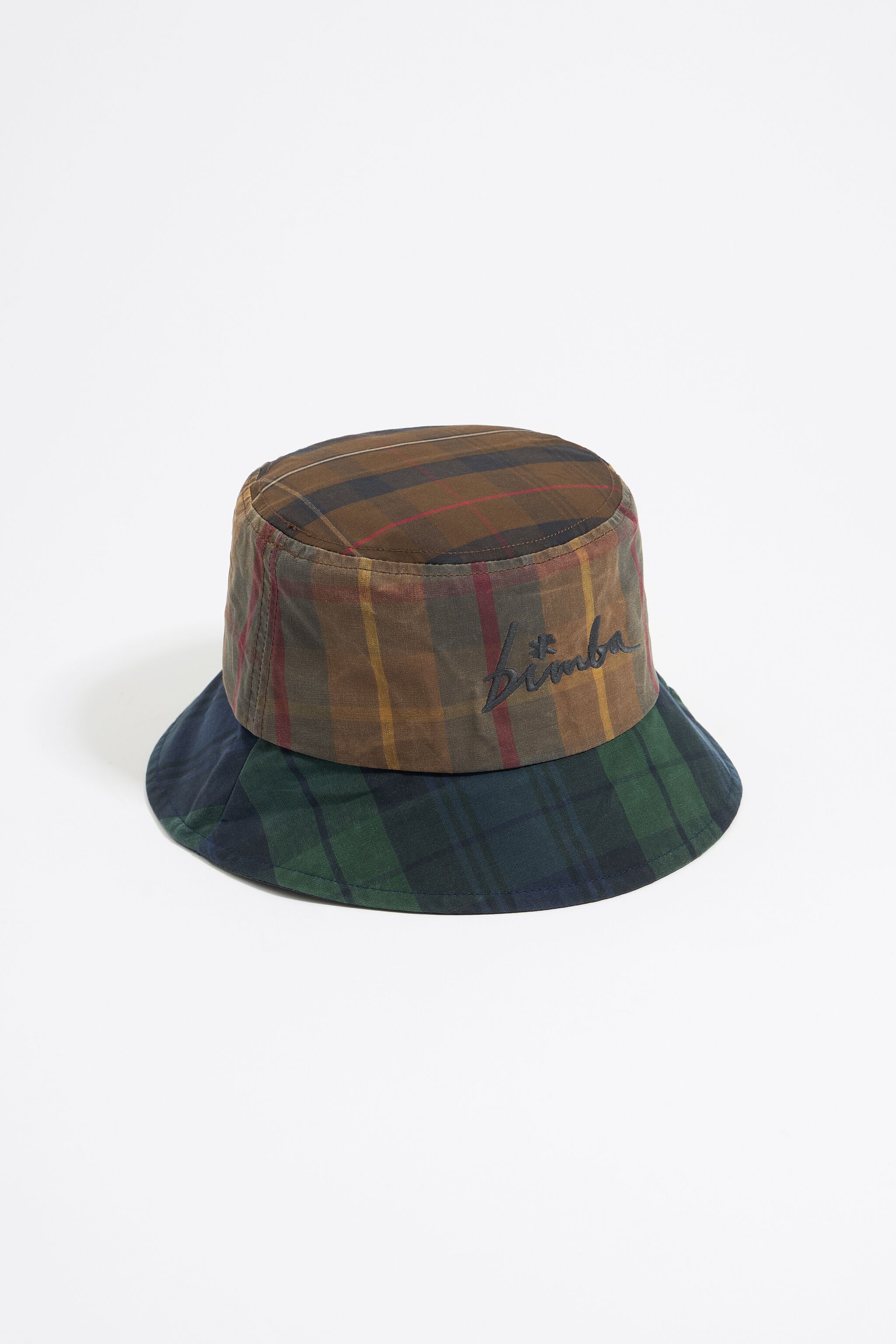 Blue checked cotton bucket hat