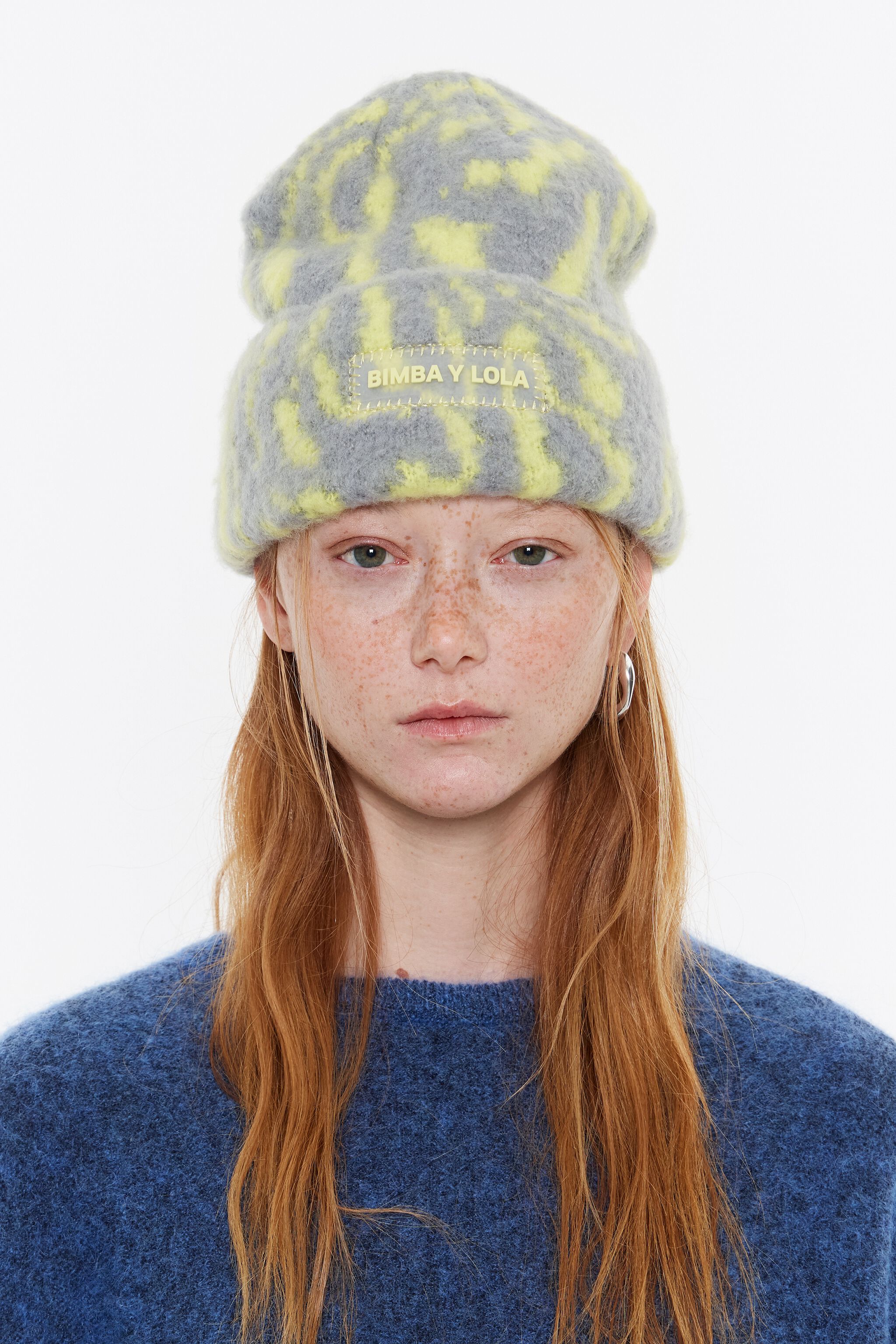 Lime jacquard knit hat