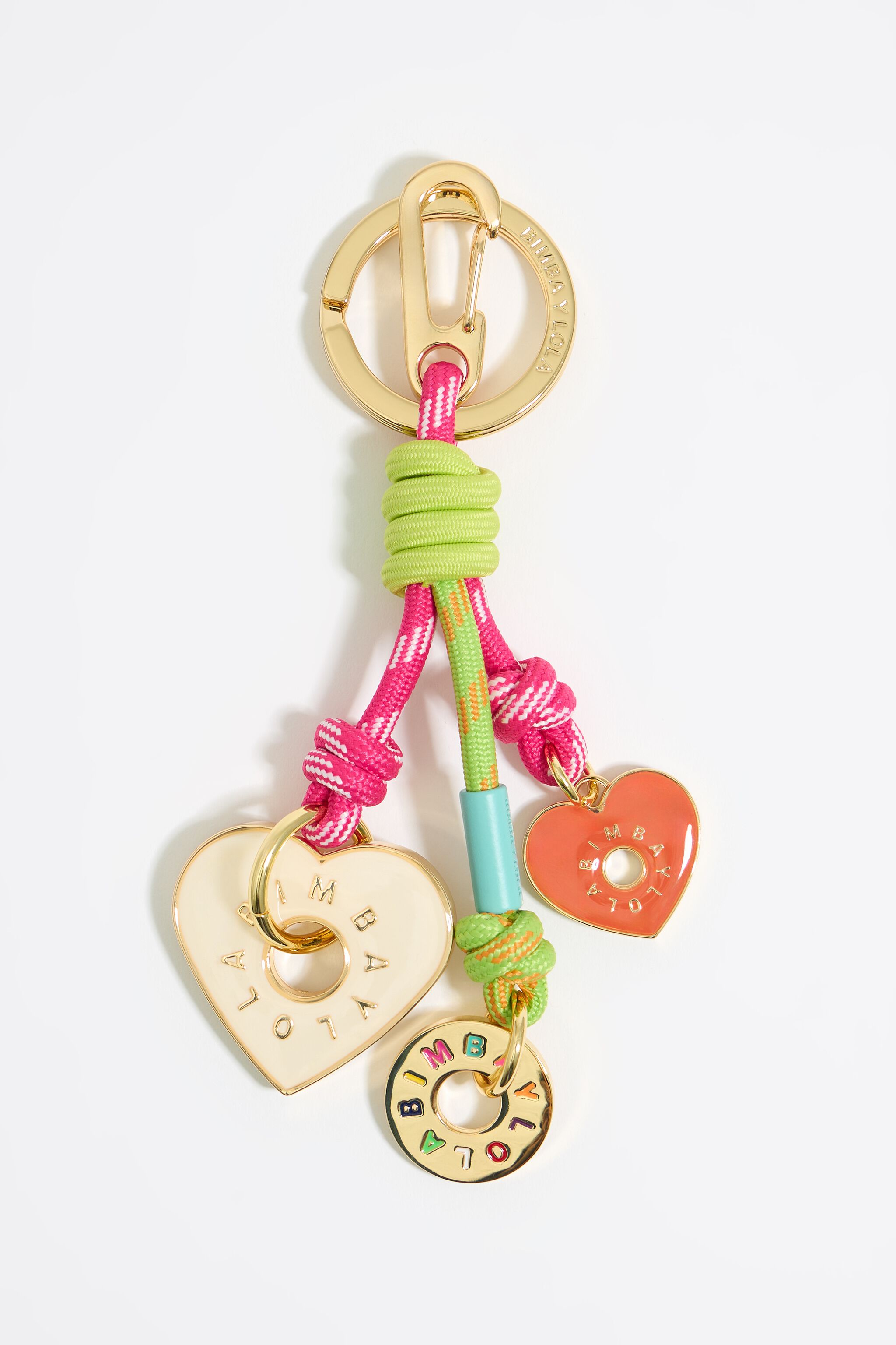 Multicolor rope and hearts key ring