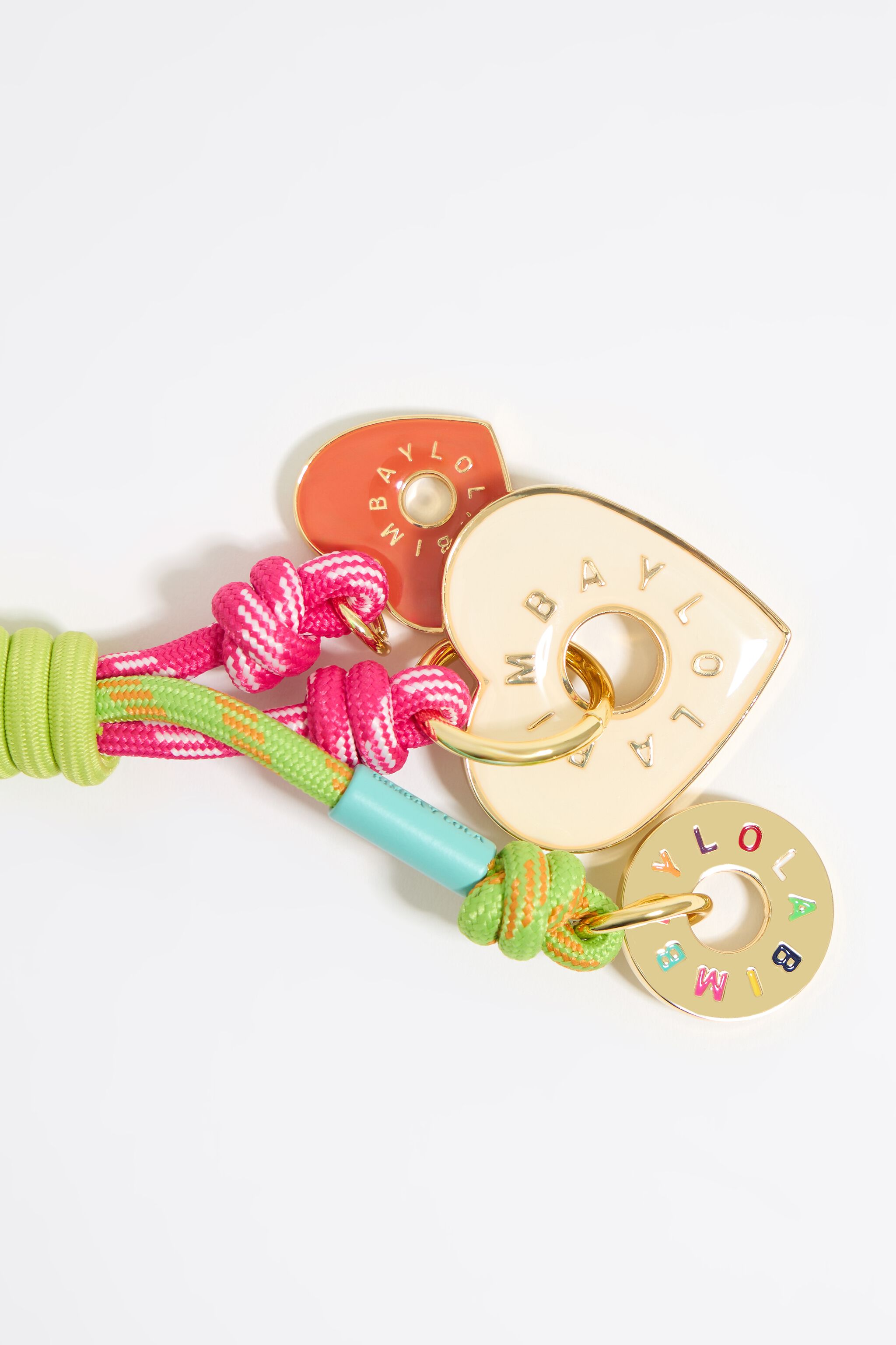 Multicolor rope and hearts key ring