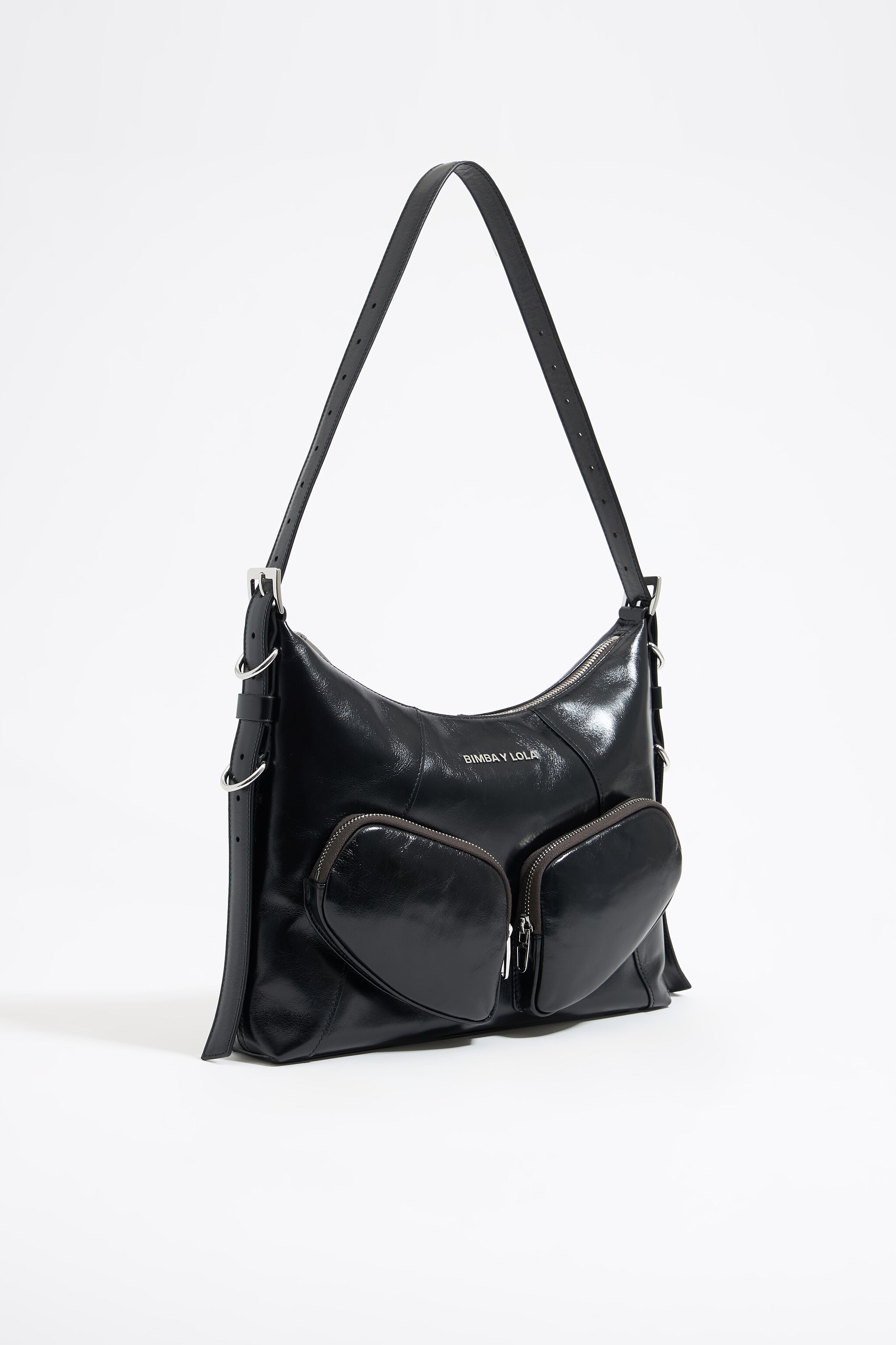Large black leather Pocket slouch bag