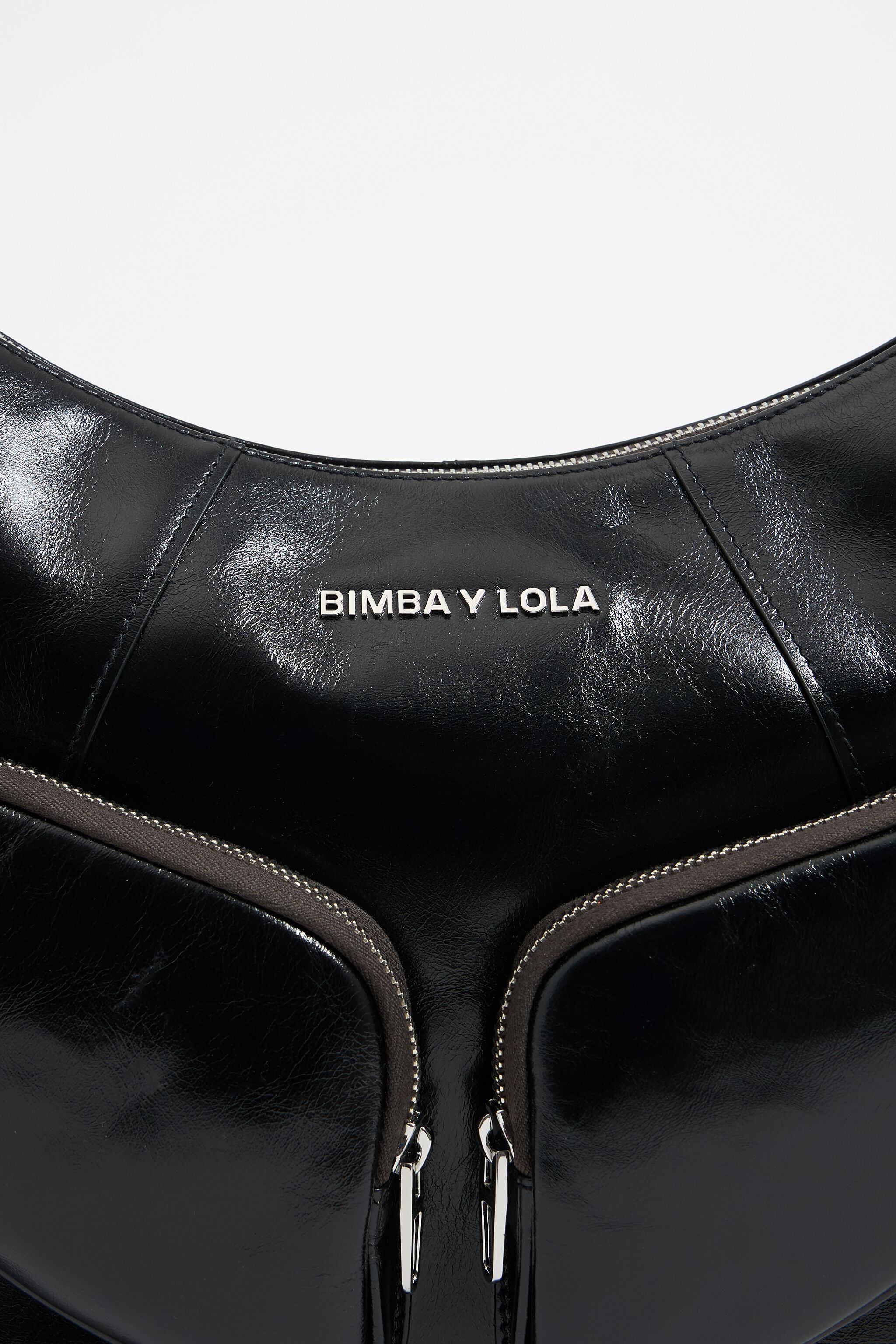 Large black leather Pocket slouch bag