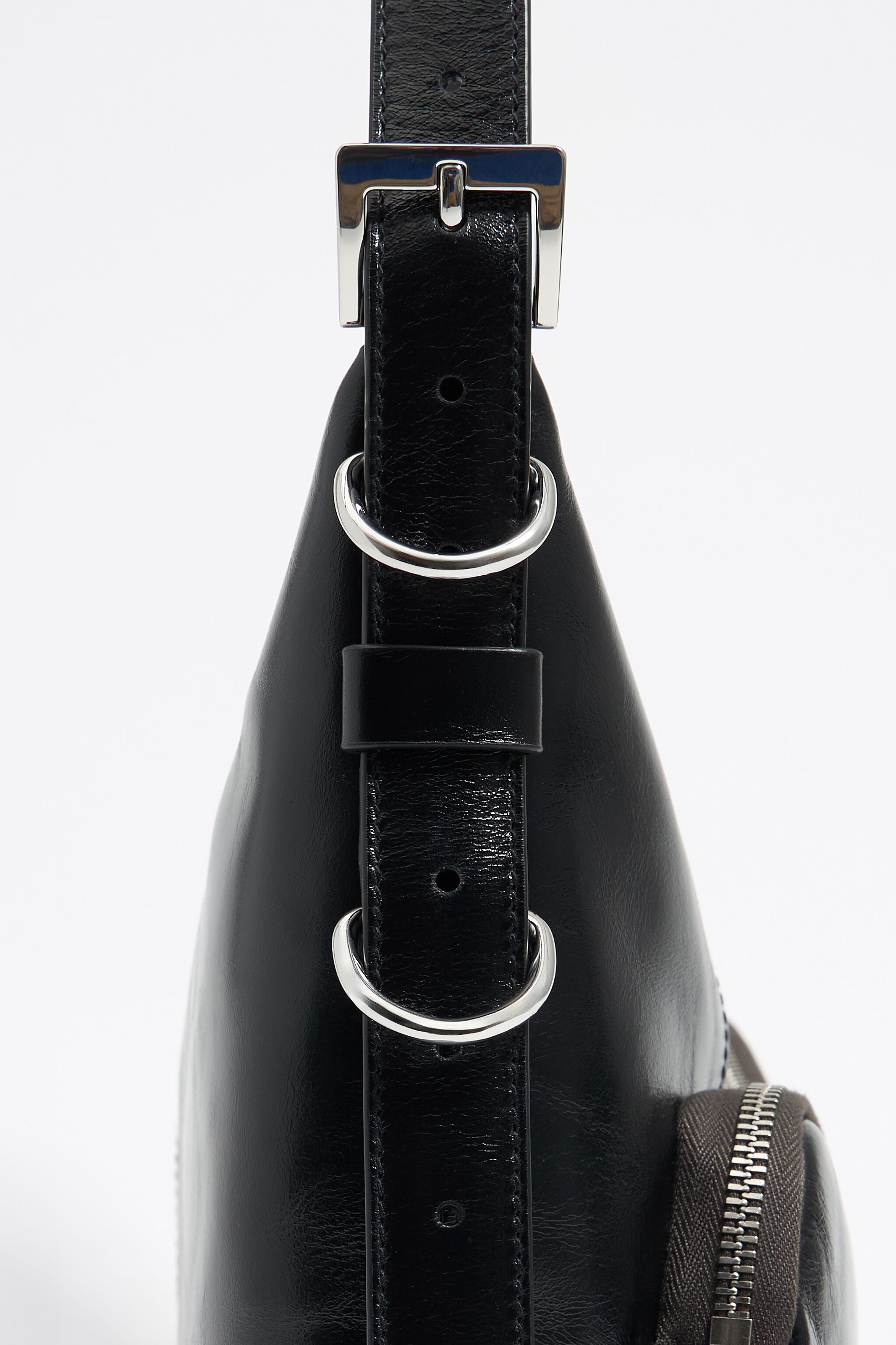 Large black leather Pocket slouch bag