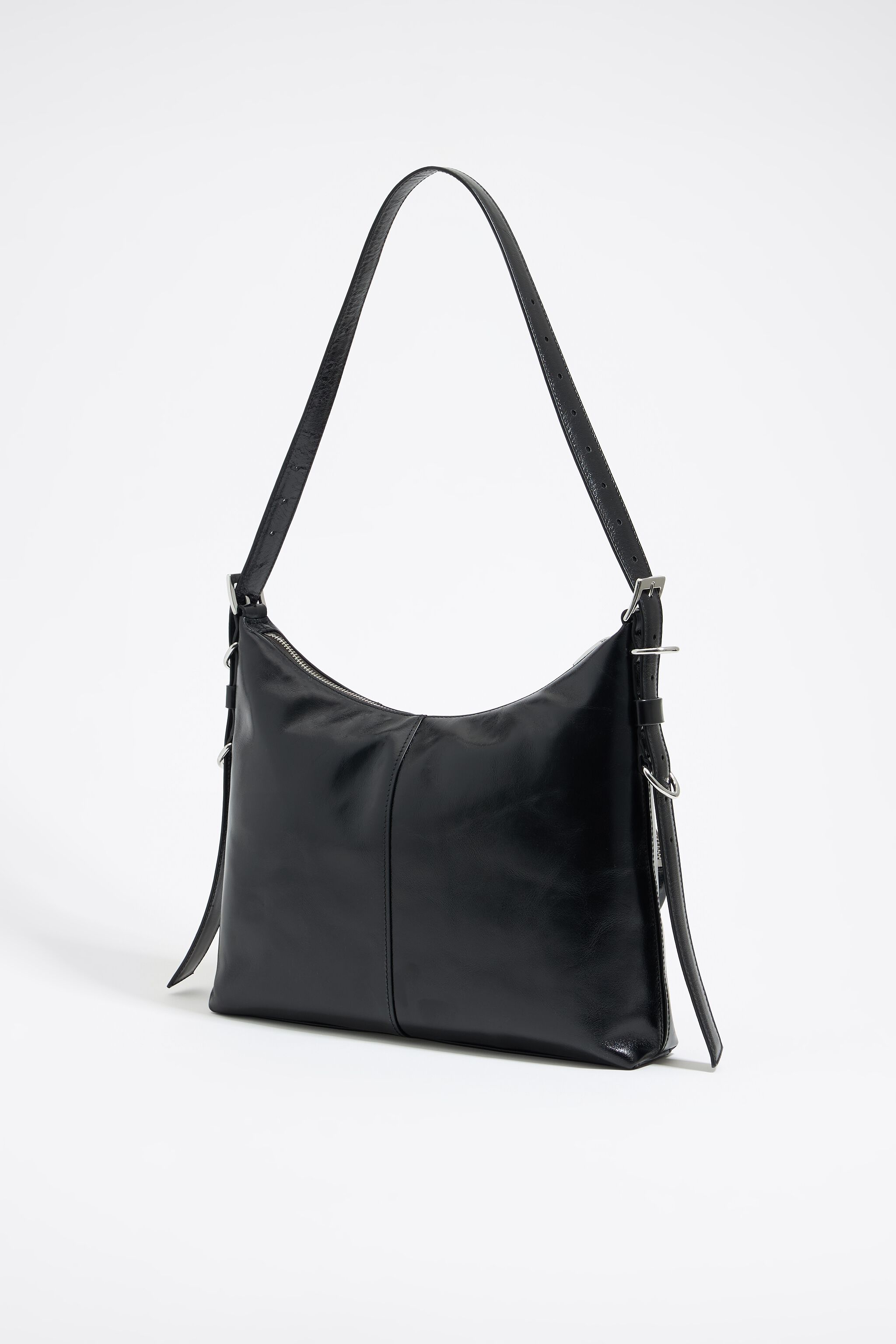 Large black leather Pocket slouch bag