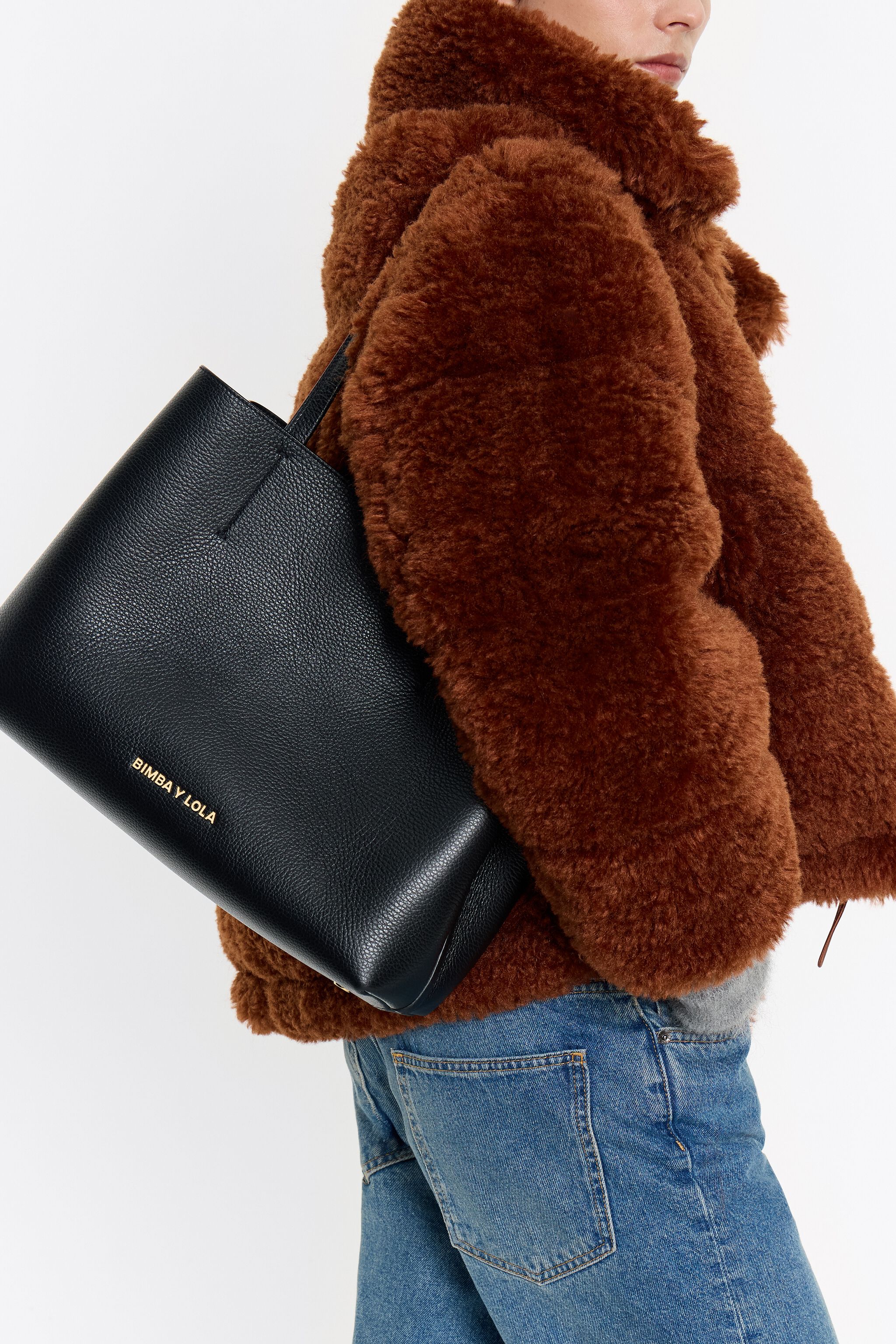 Large black leather Chihuahua shopper bag