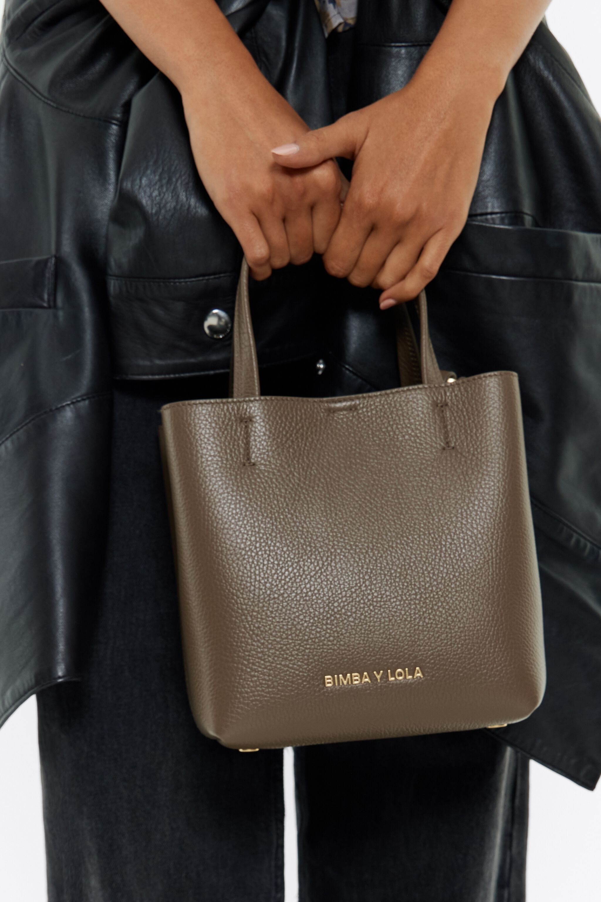 Small dark taupe leather Chihuahua bag