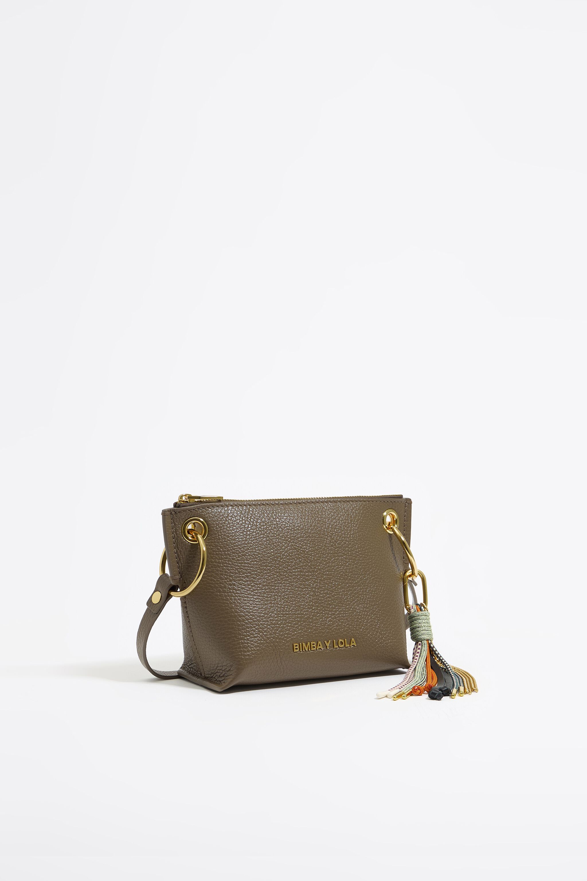 Bolso trapecio peque&ntilde;o piel topo oscuro