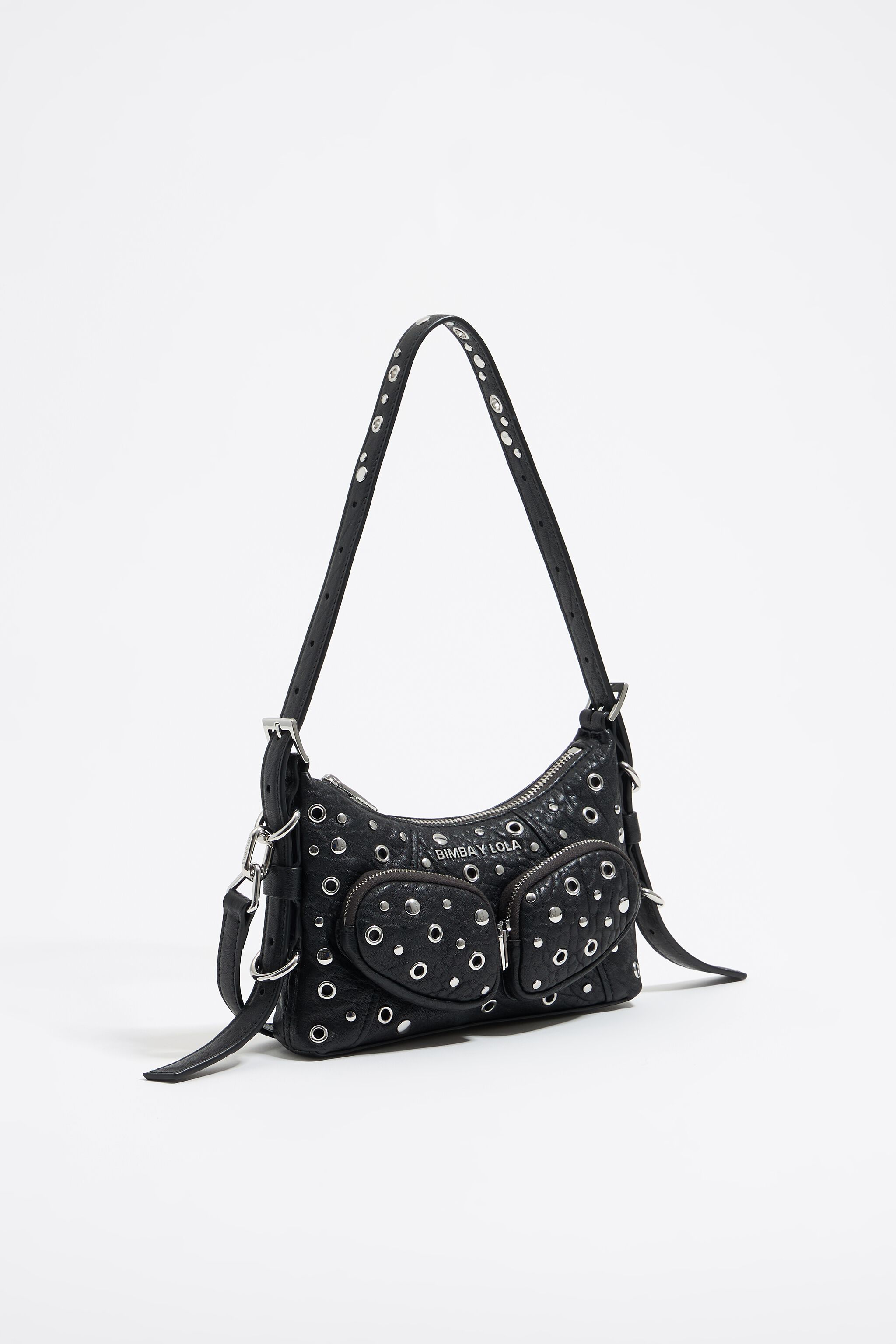 Mini black leather Pocket slouch bag