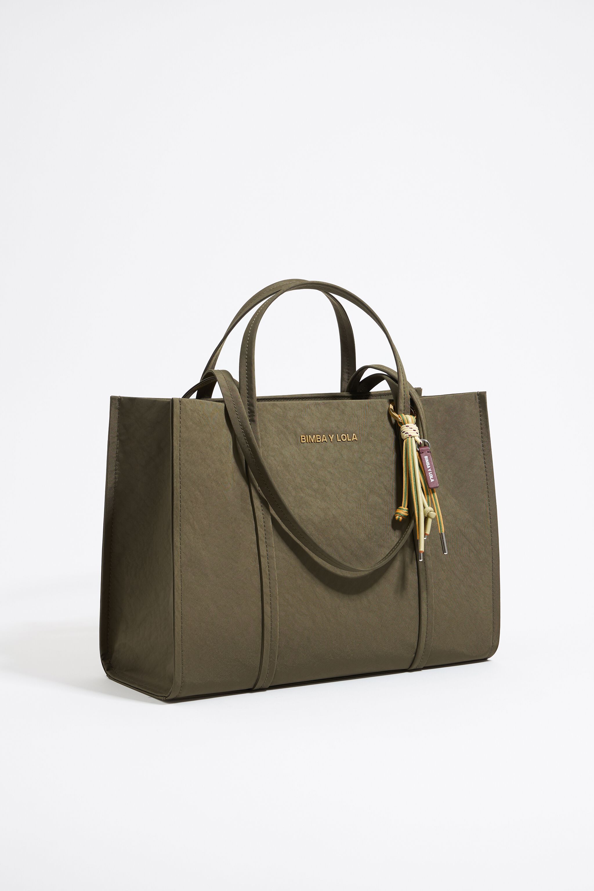 Large khaki nylon shopper bag