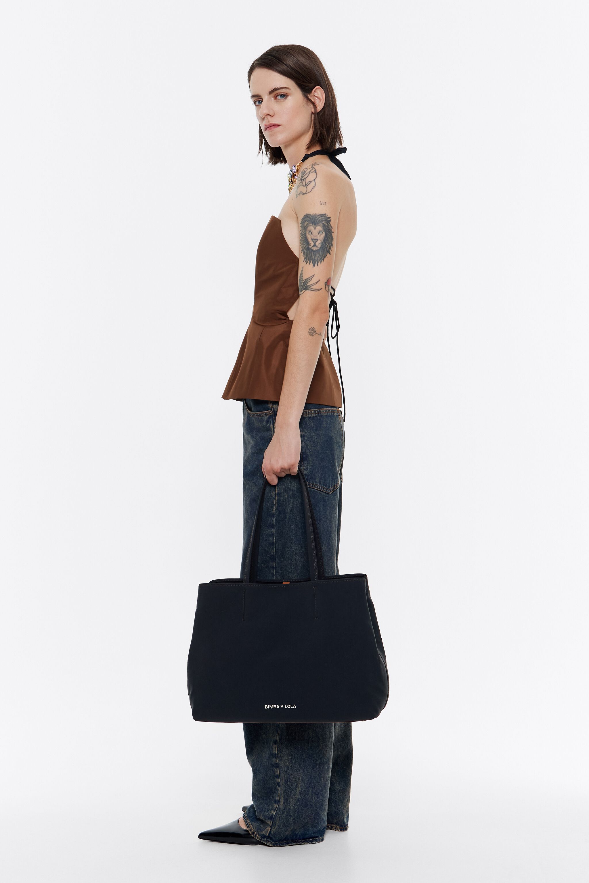Bolso shopper Chihuahua grande gabardina antracita