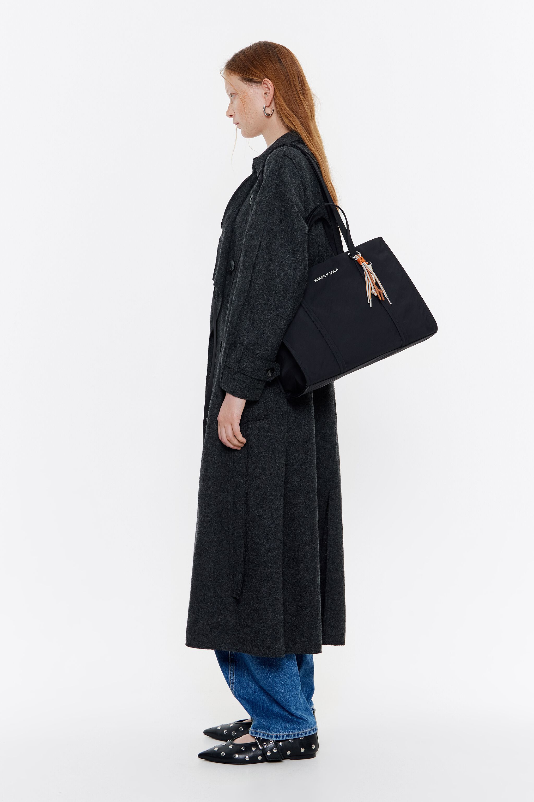 Large black nylon shopper bag