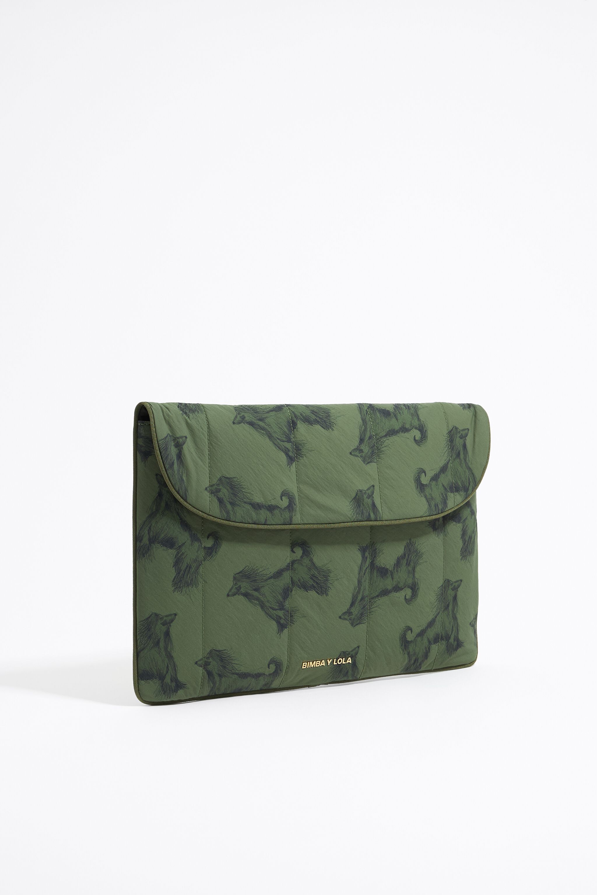 Khaki Pencil Greyhound print nylon 13.5" laptop case