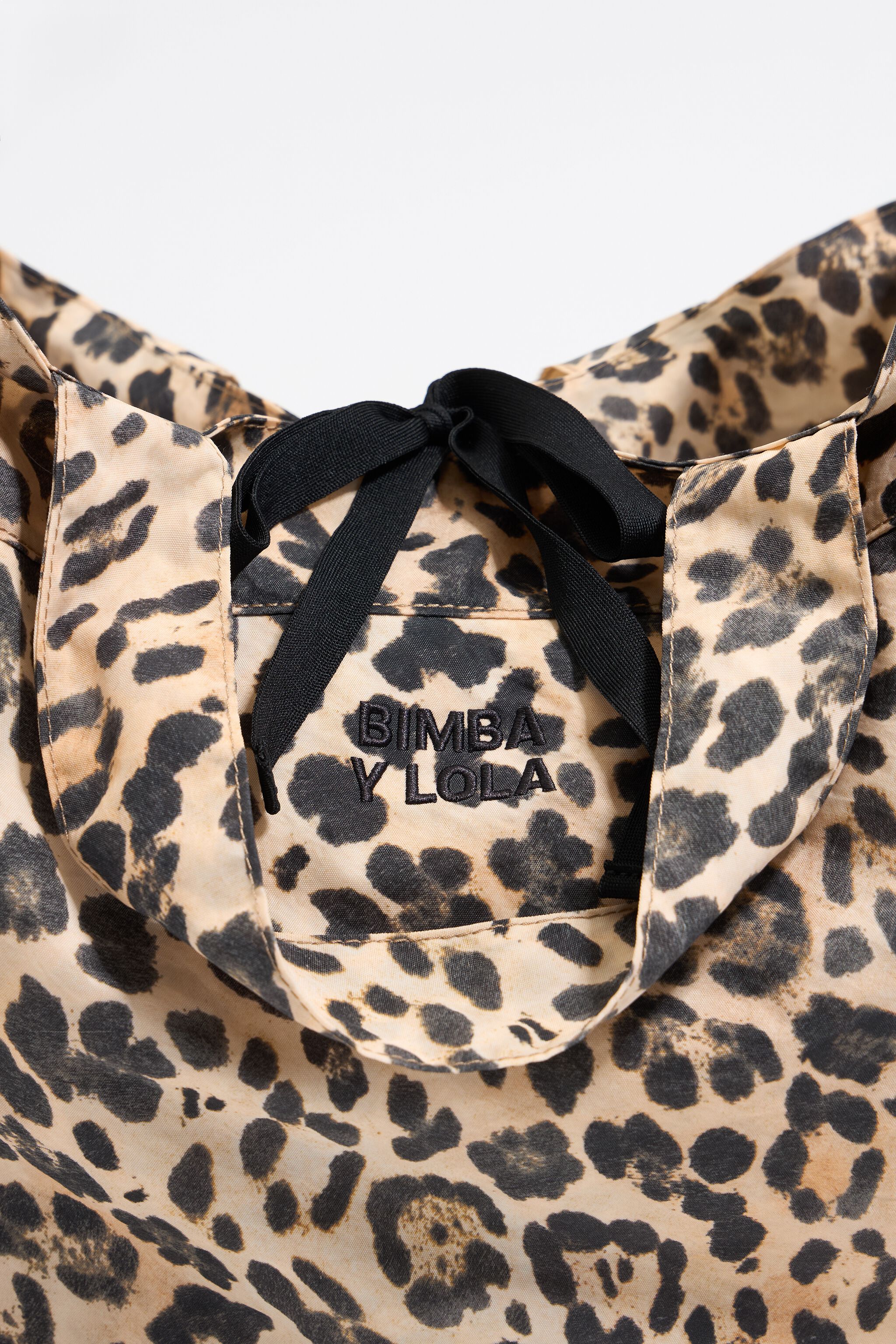 Large beige Leopard nylon shopper bag