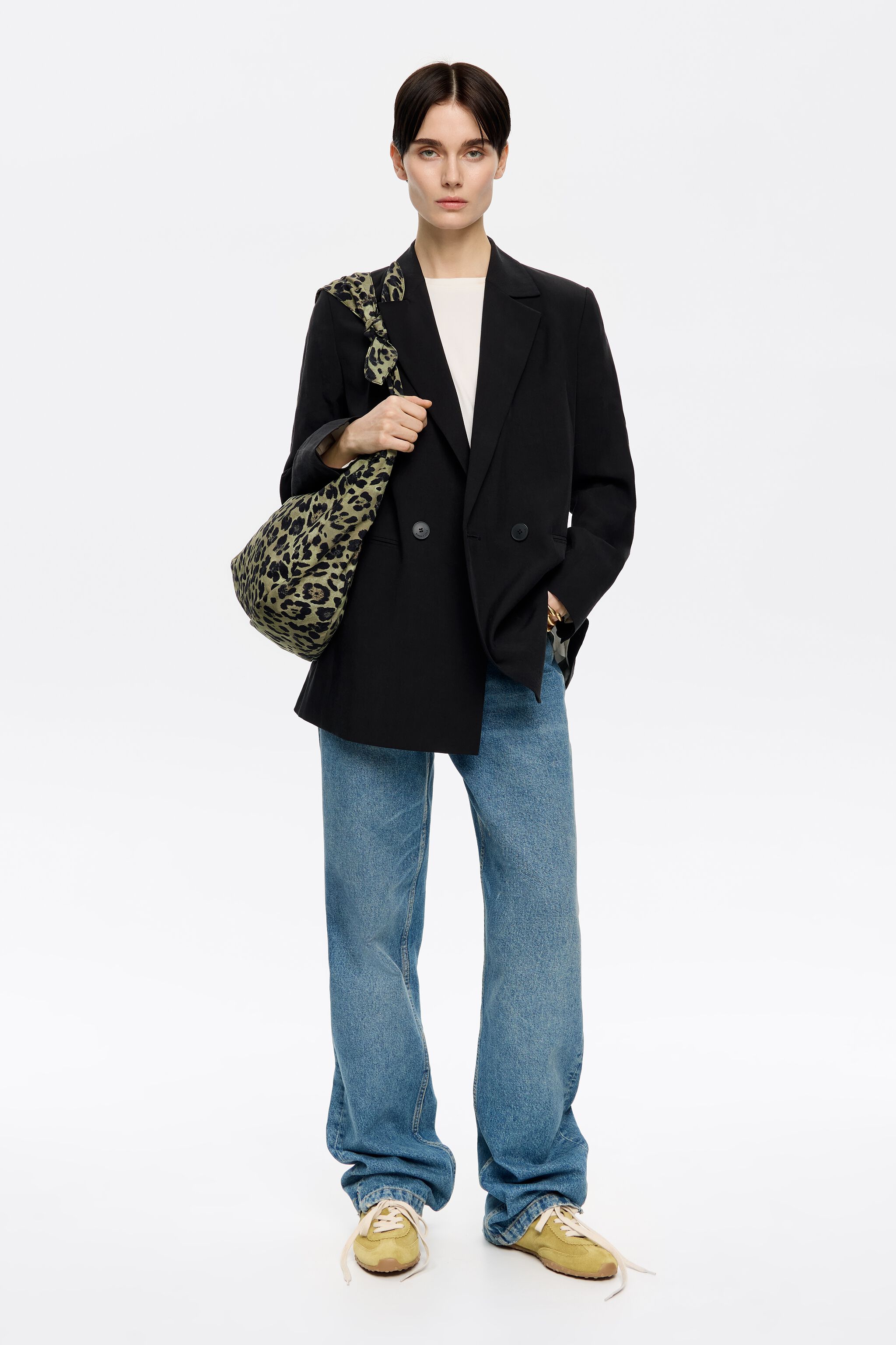 Large khaki Leopard nylon shopper bag