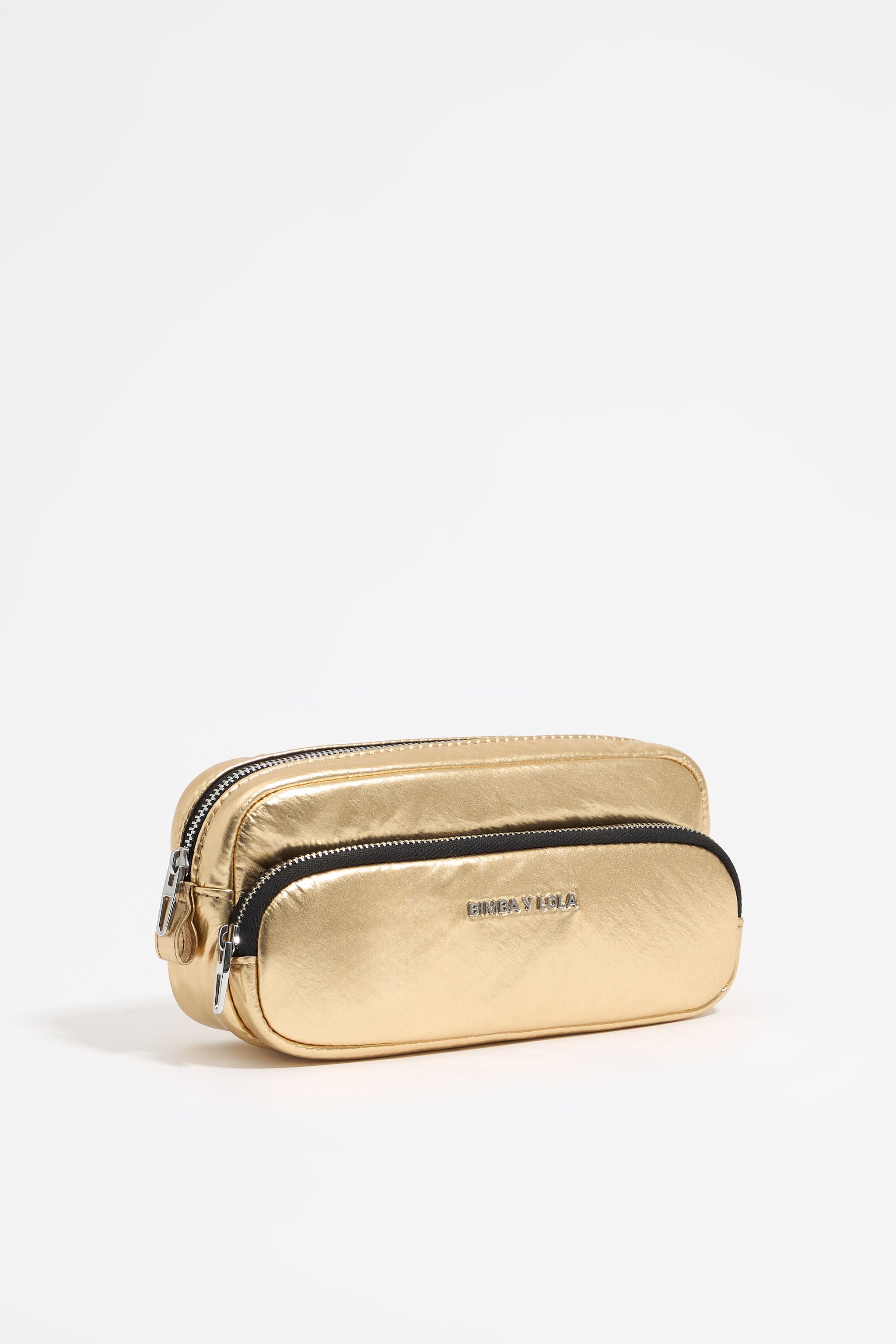 Gold metallic fabric double make-up case