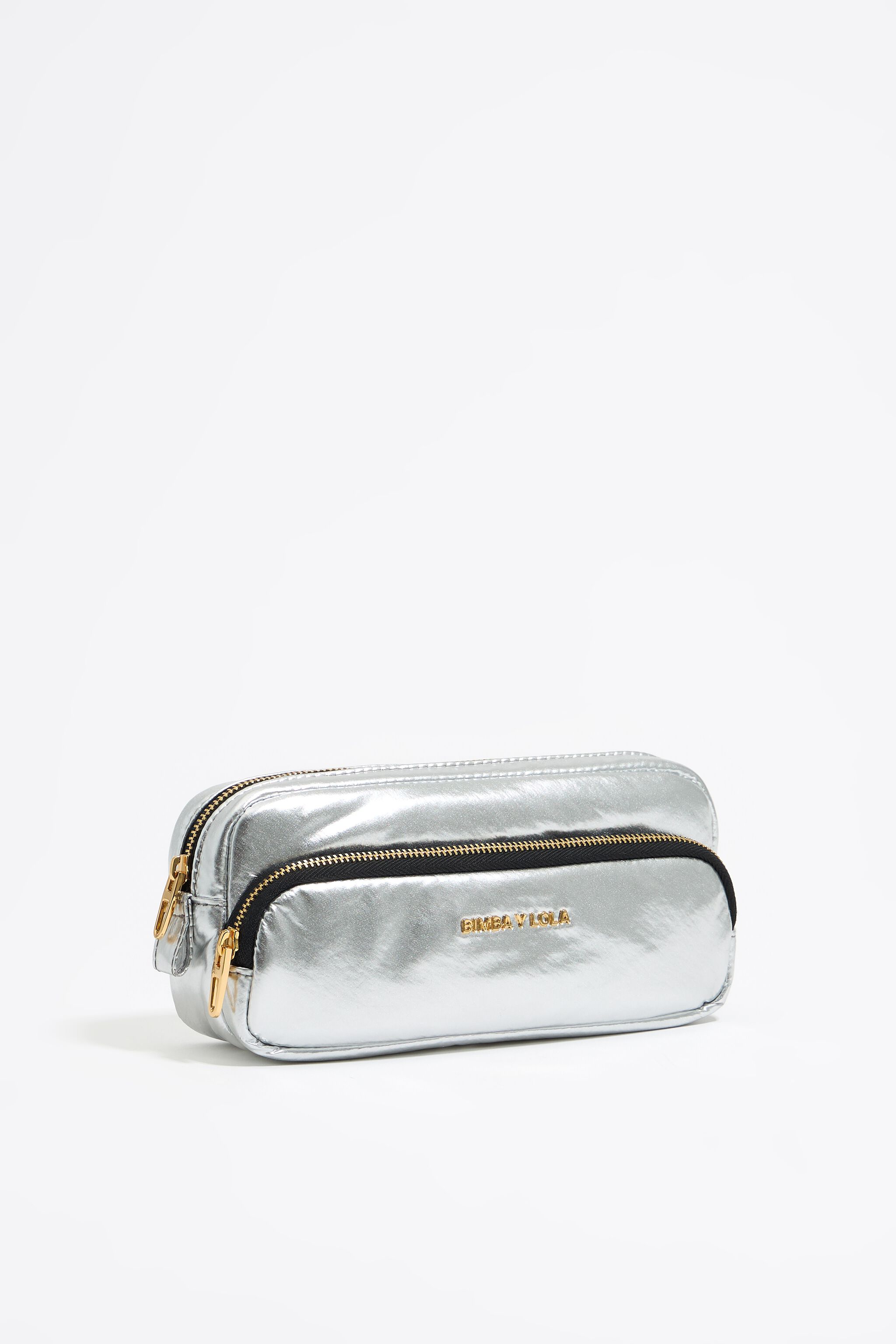 Metallic silver double-fabric make-up case