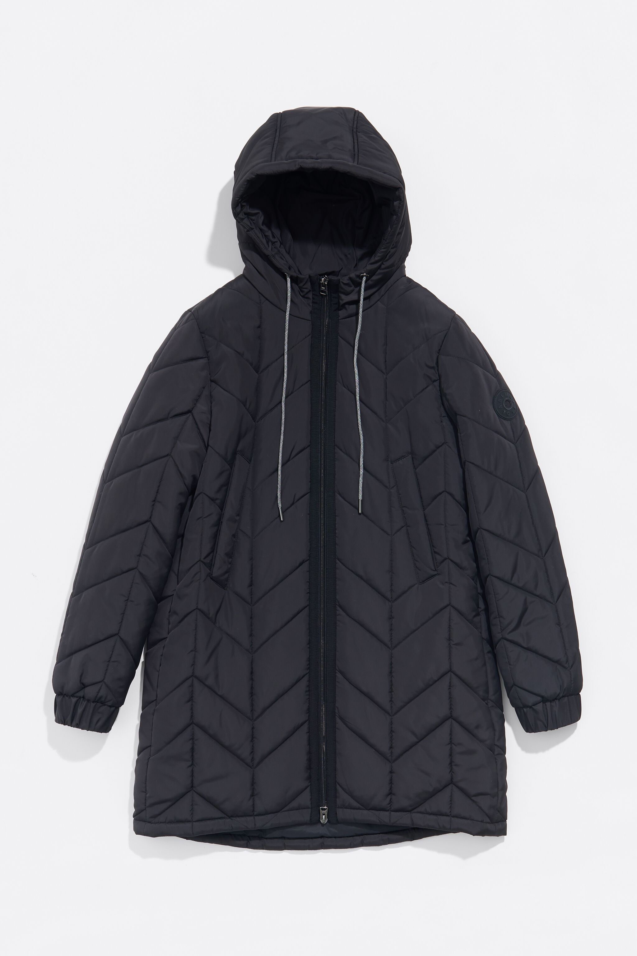 Long black straight cut padded coat
