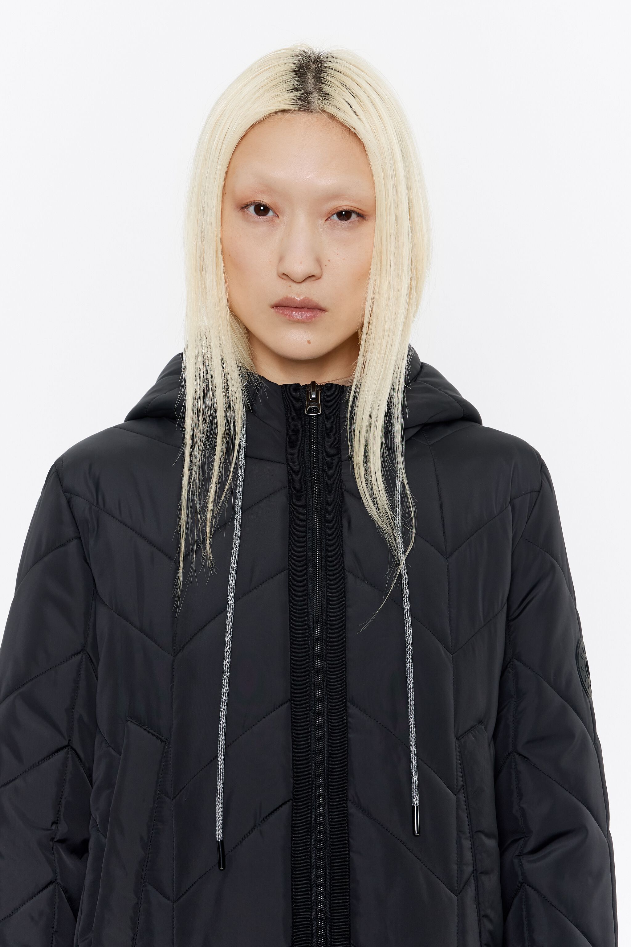 Long black straight cut padded coat