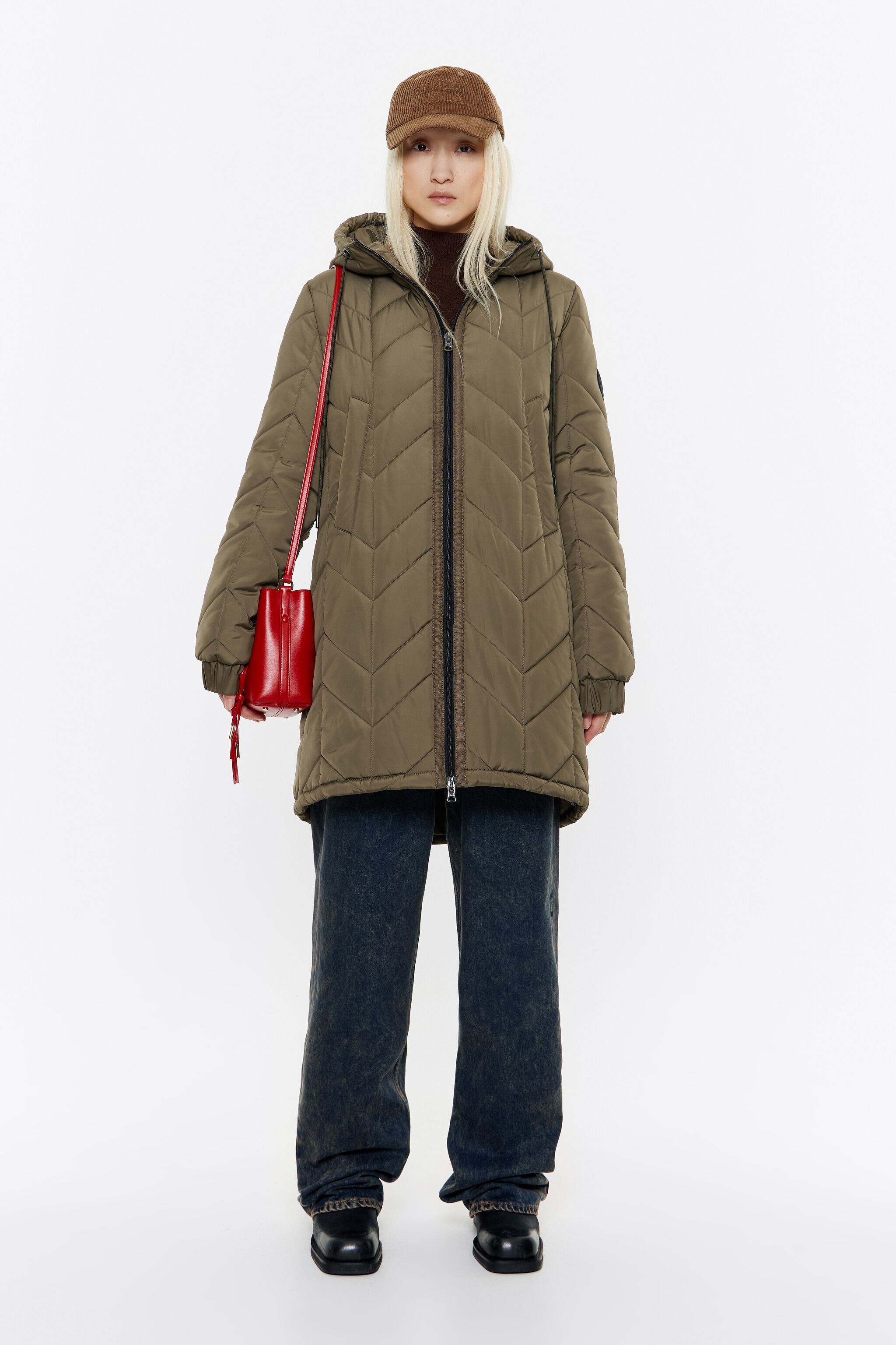 Khaki straight cut padded coat