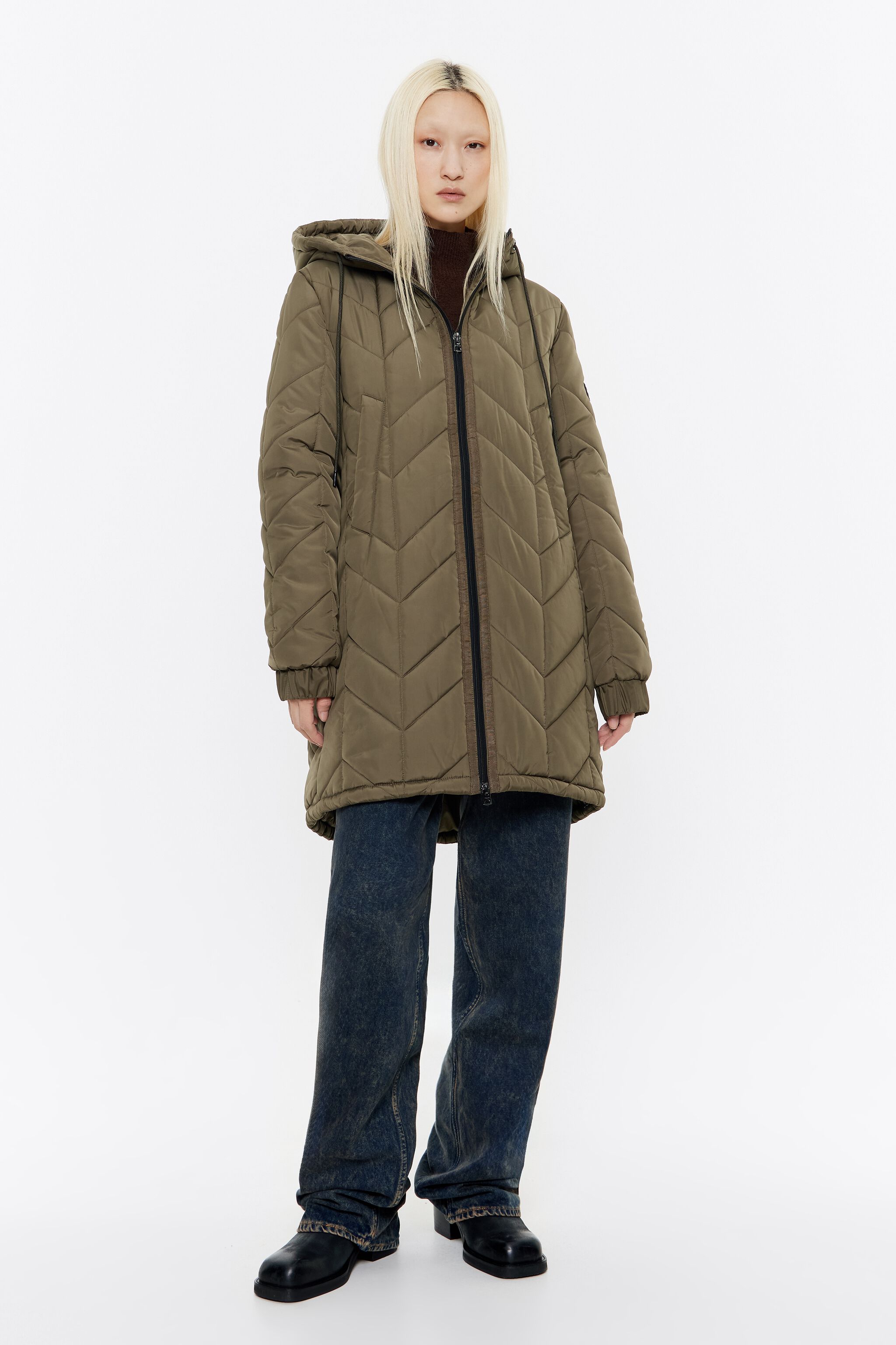 Khaki straight cut padded coat