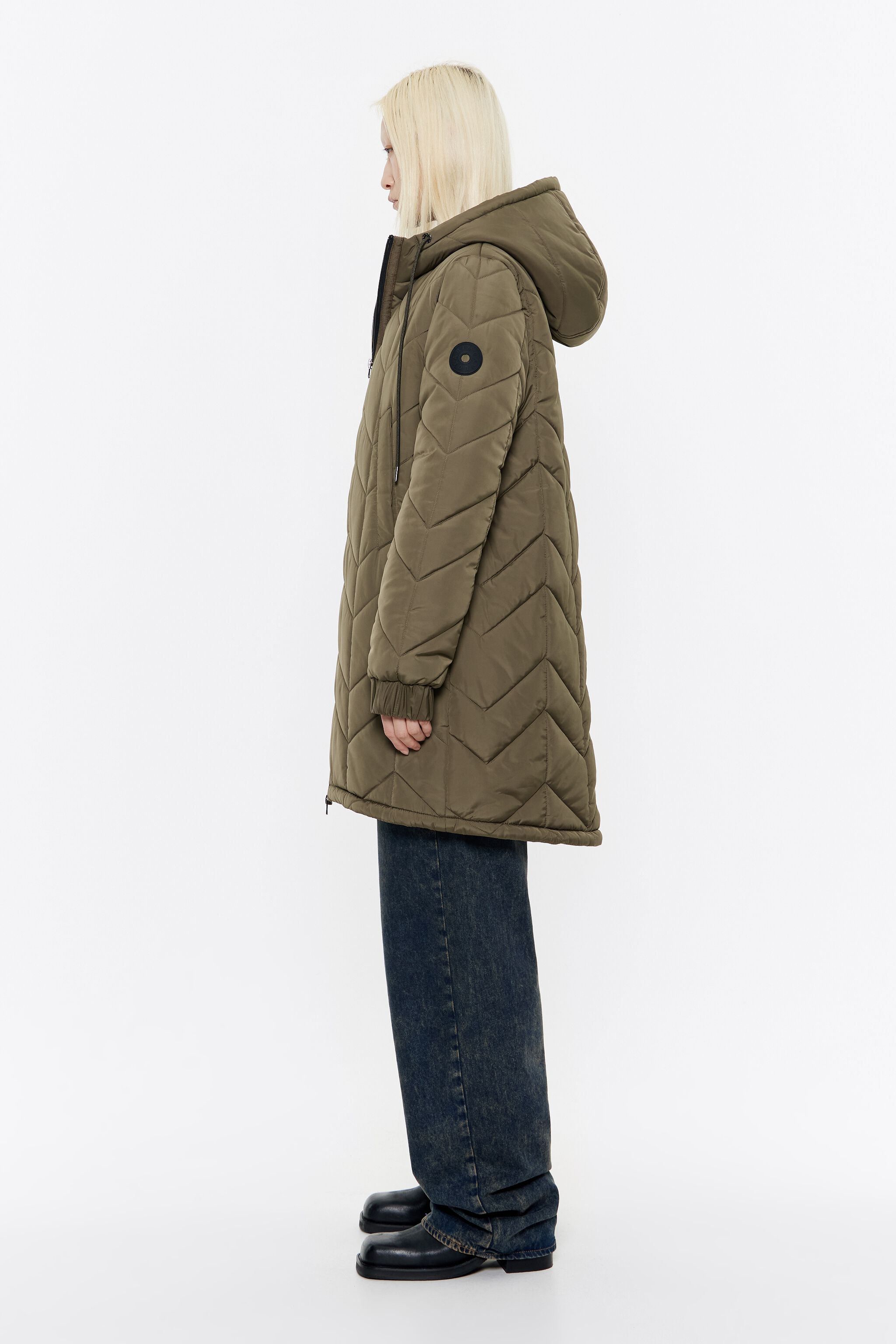 Khaki straight cut padded coat