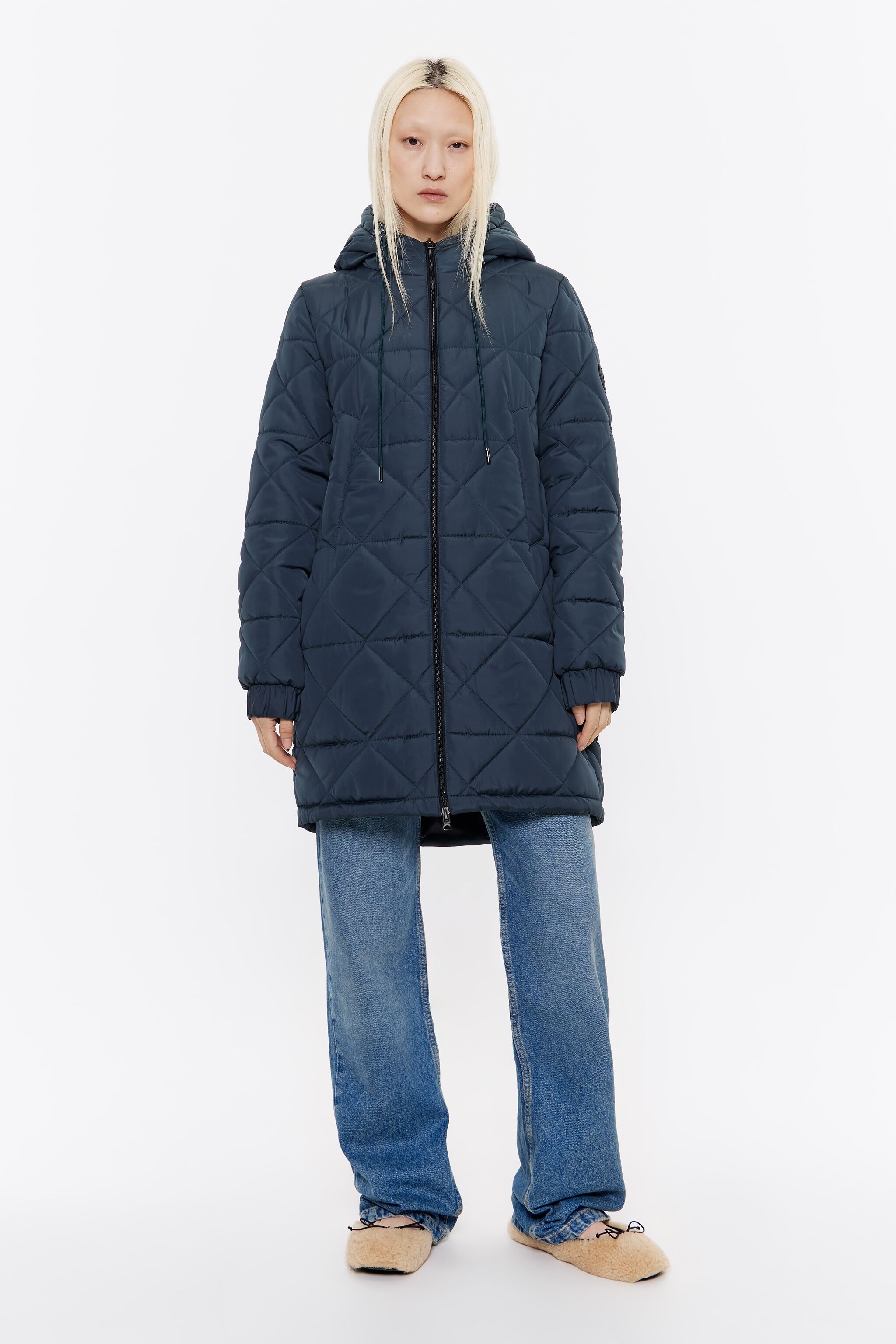 Petrol blue straight cut padded coat