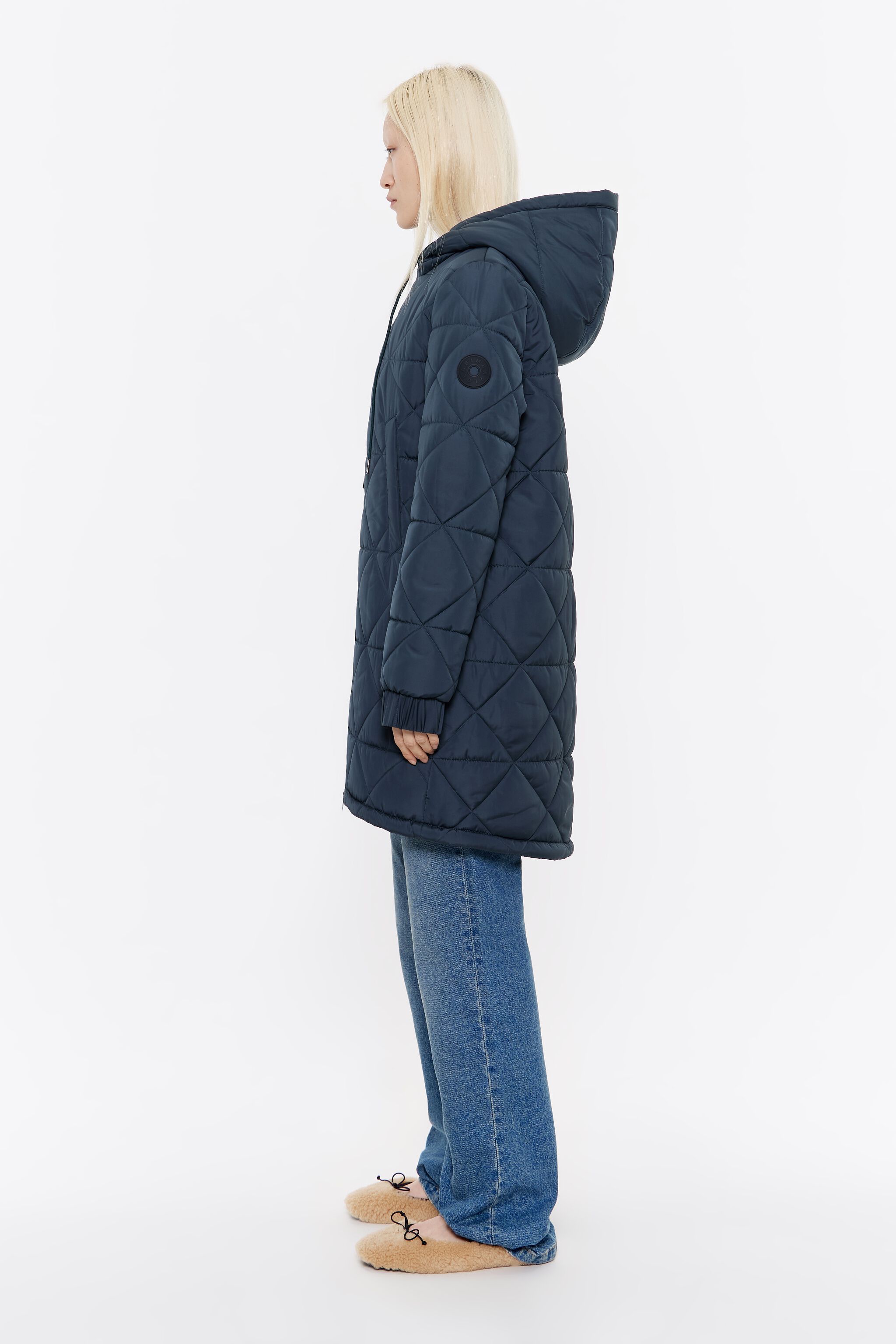 Petrol blue straight cut padded coat