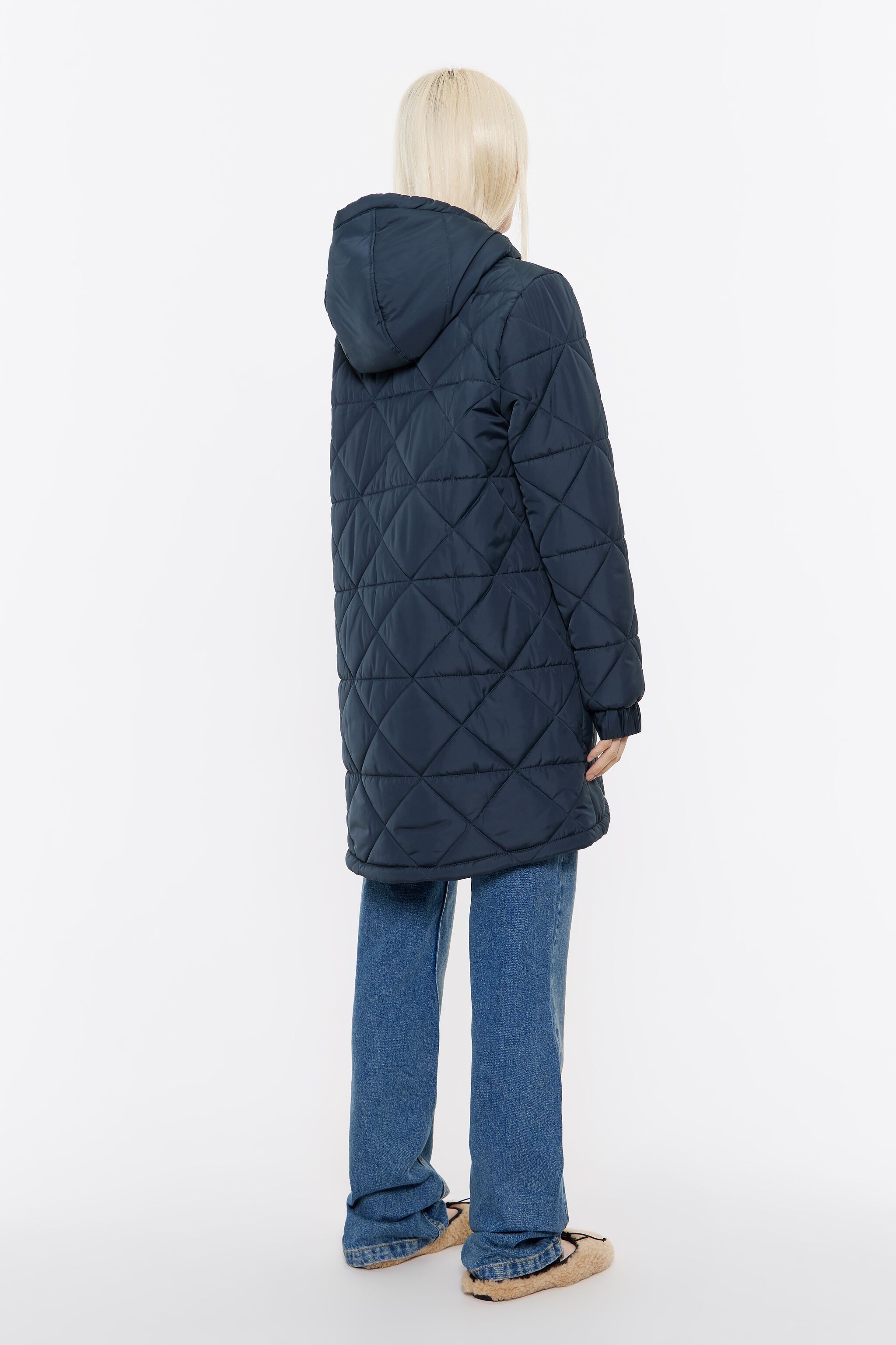 Petrol blue straight cut padded coat
