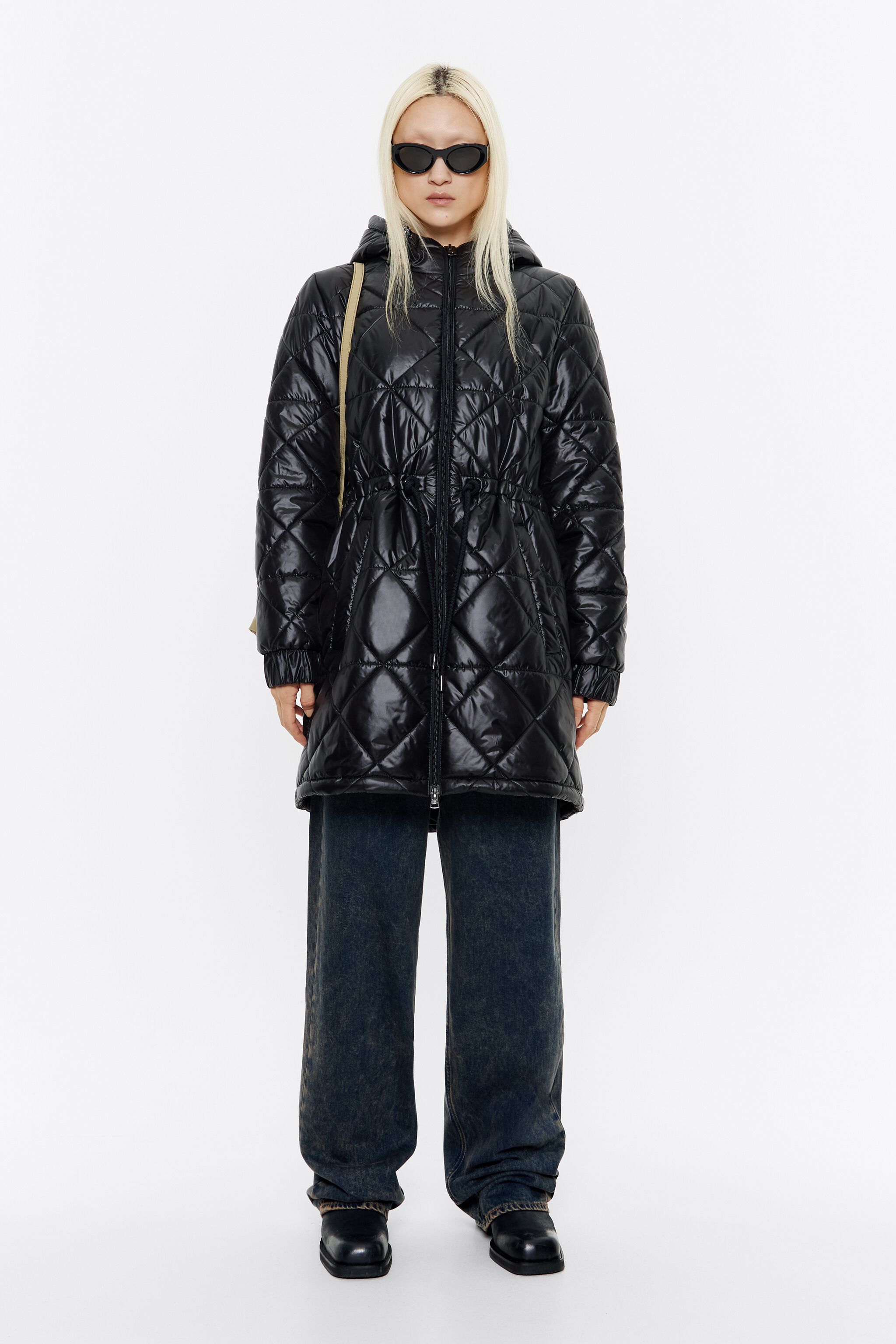 Black straight cut padded coat