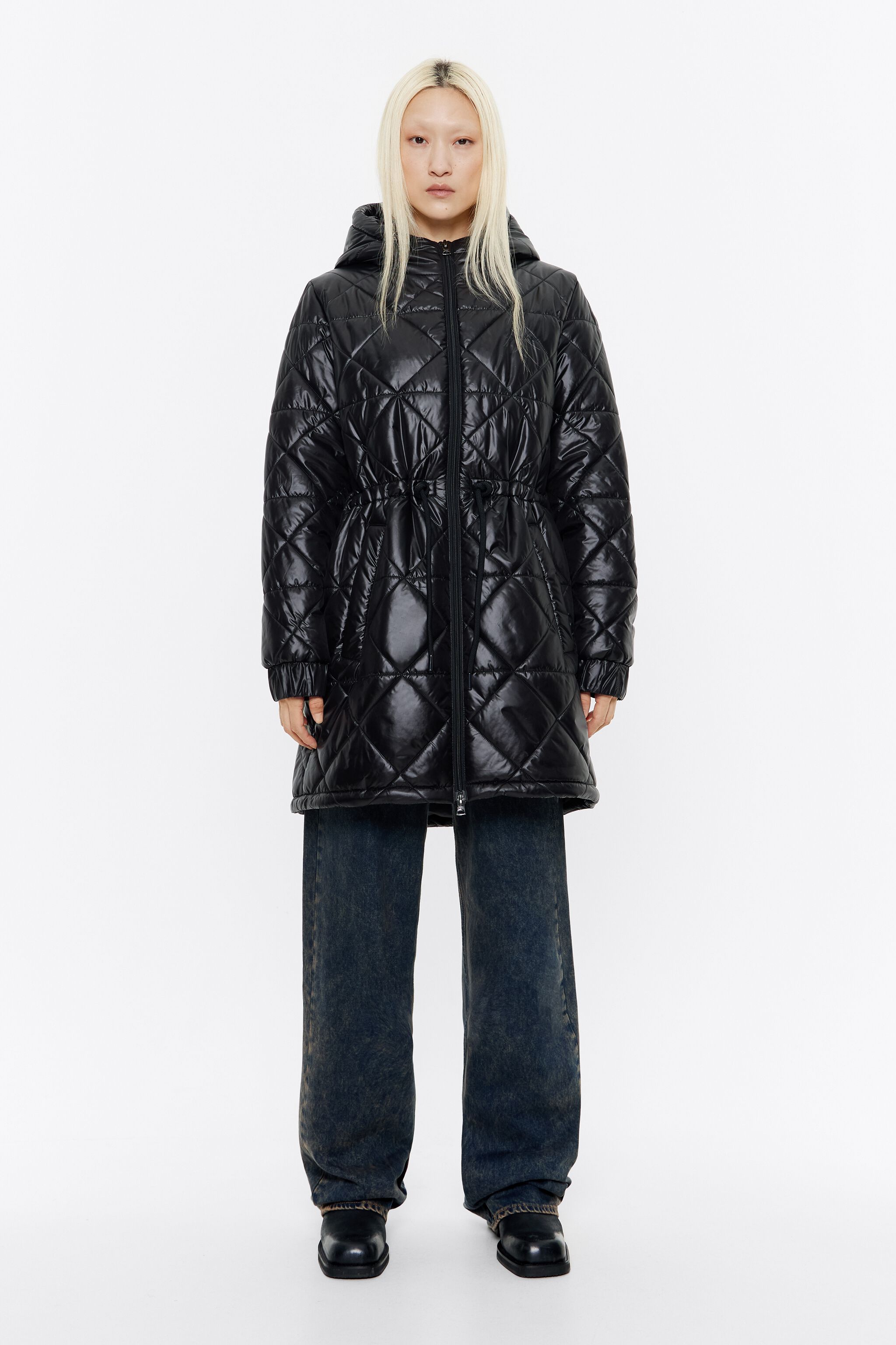 Black straight cut padded coat