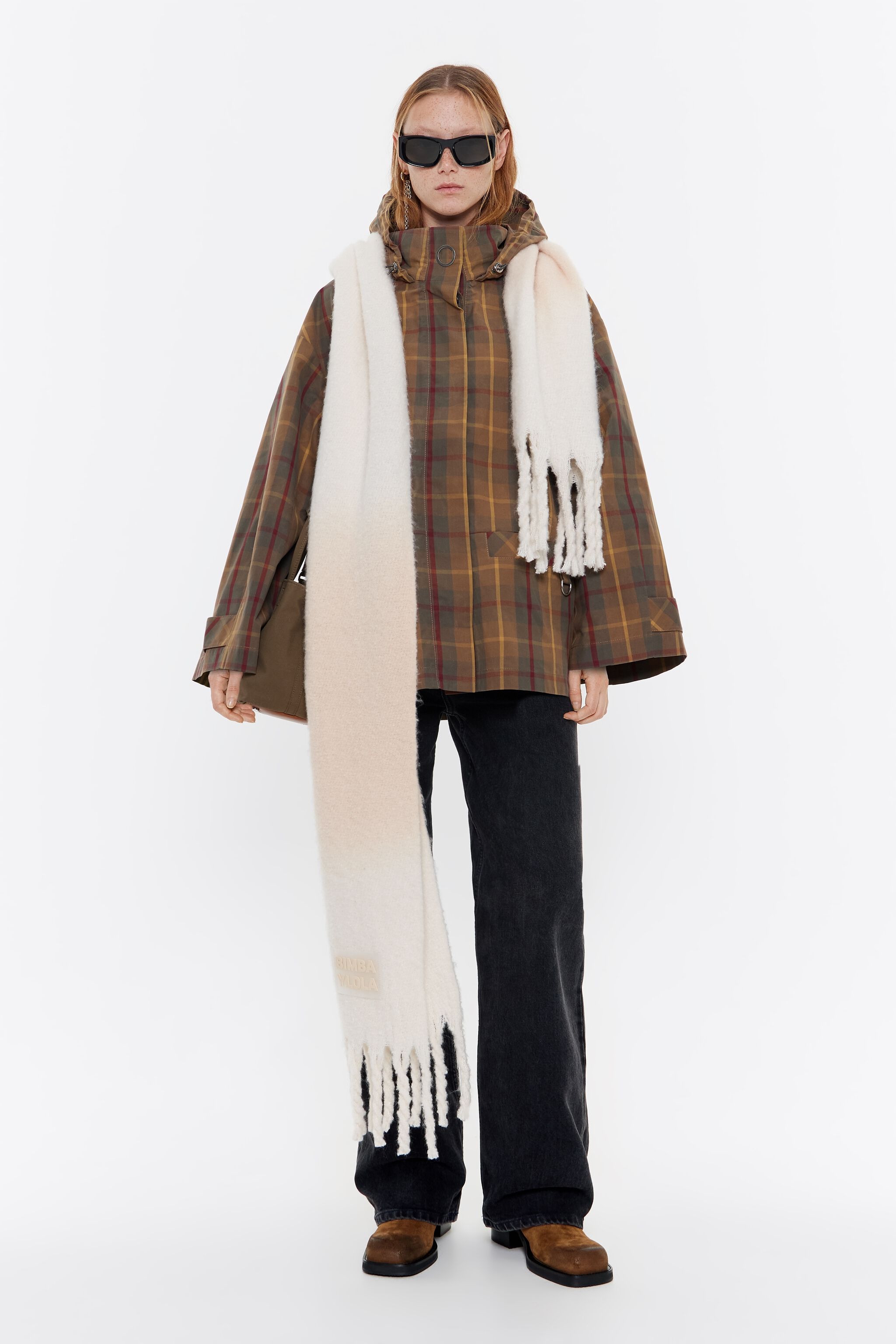 Light brown checked A-line trench