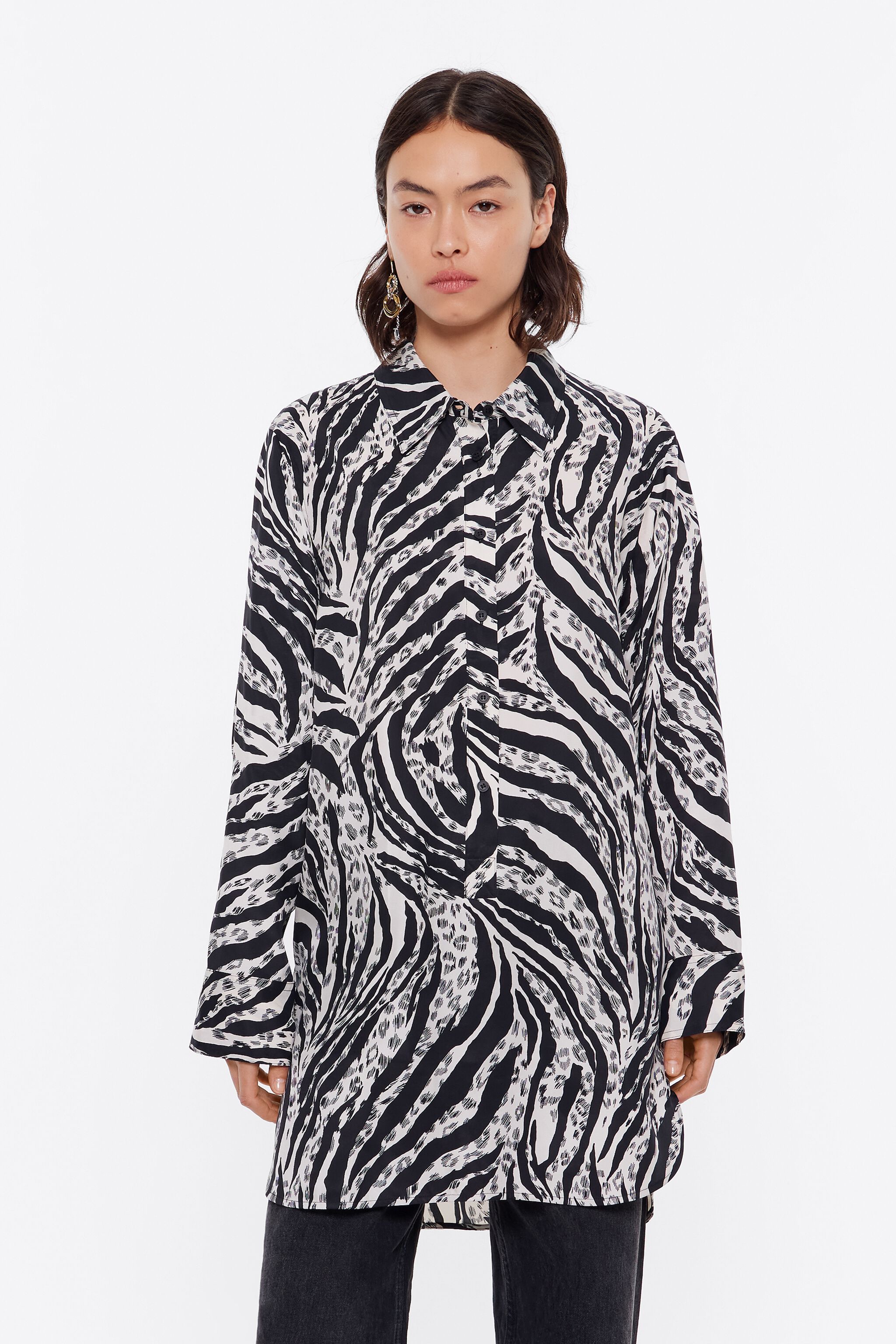 Ivory Zebra long straight shirt