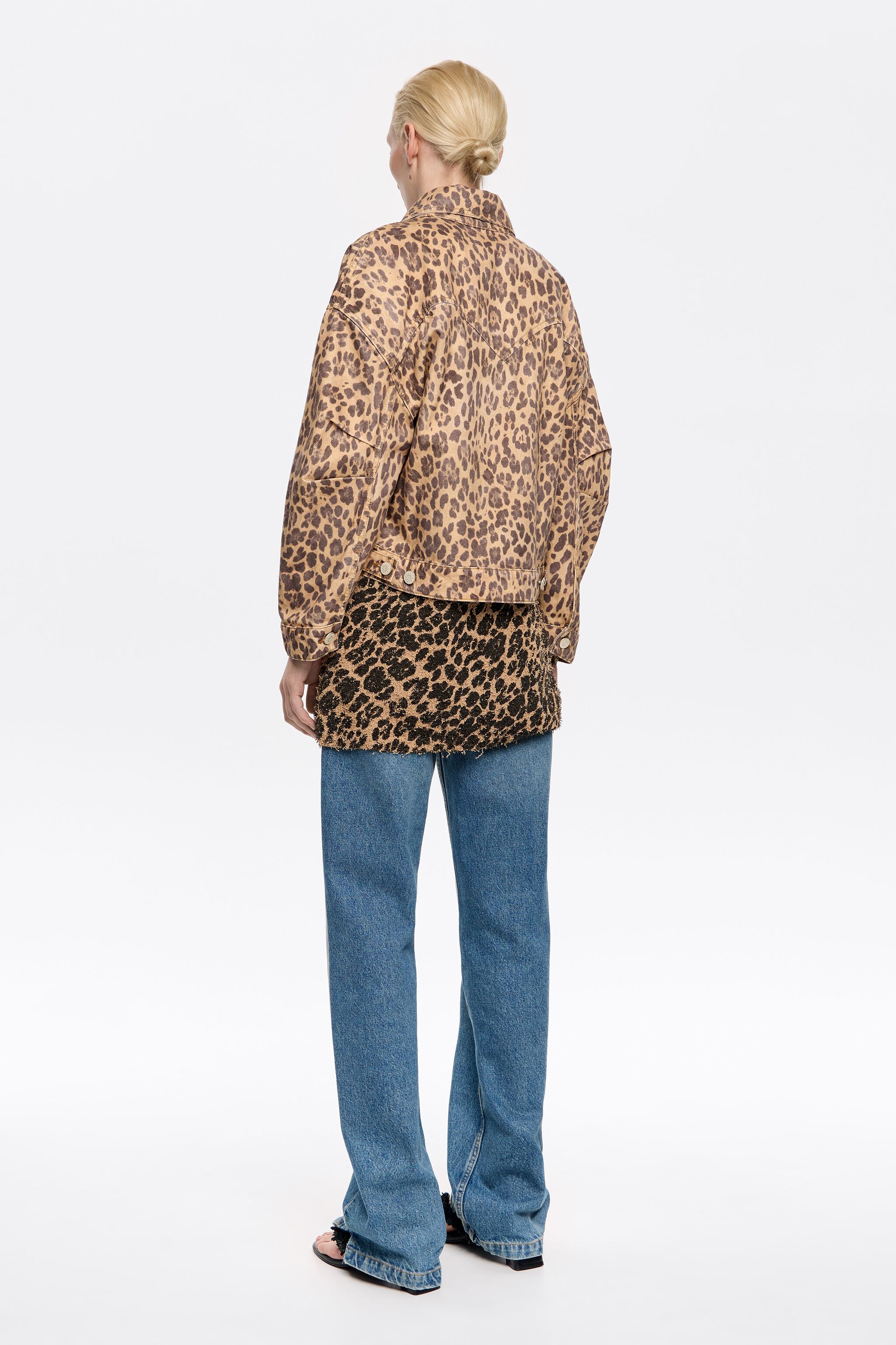 Beige Leopard oversize denim jacket