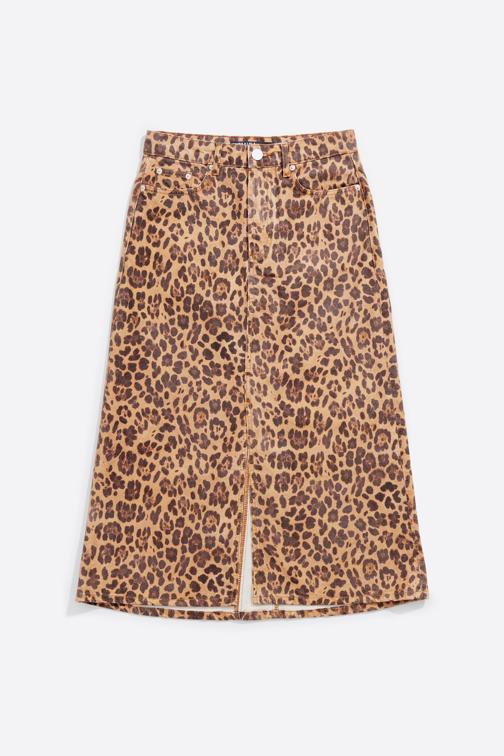 Falda denim l&iacute;nea A Leopard natural