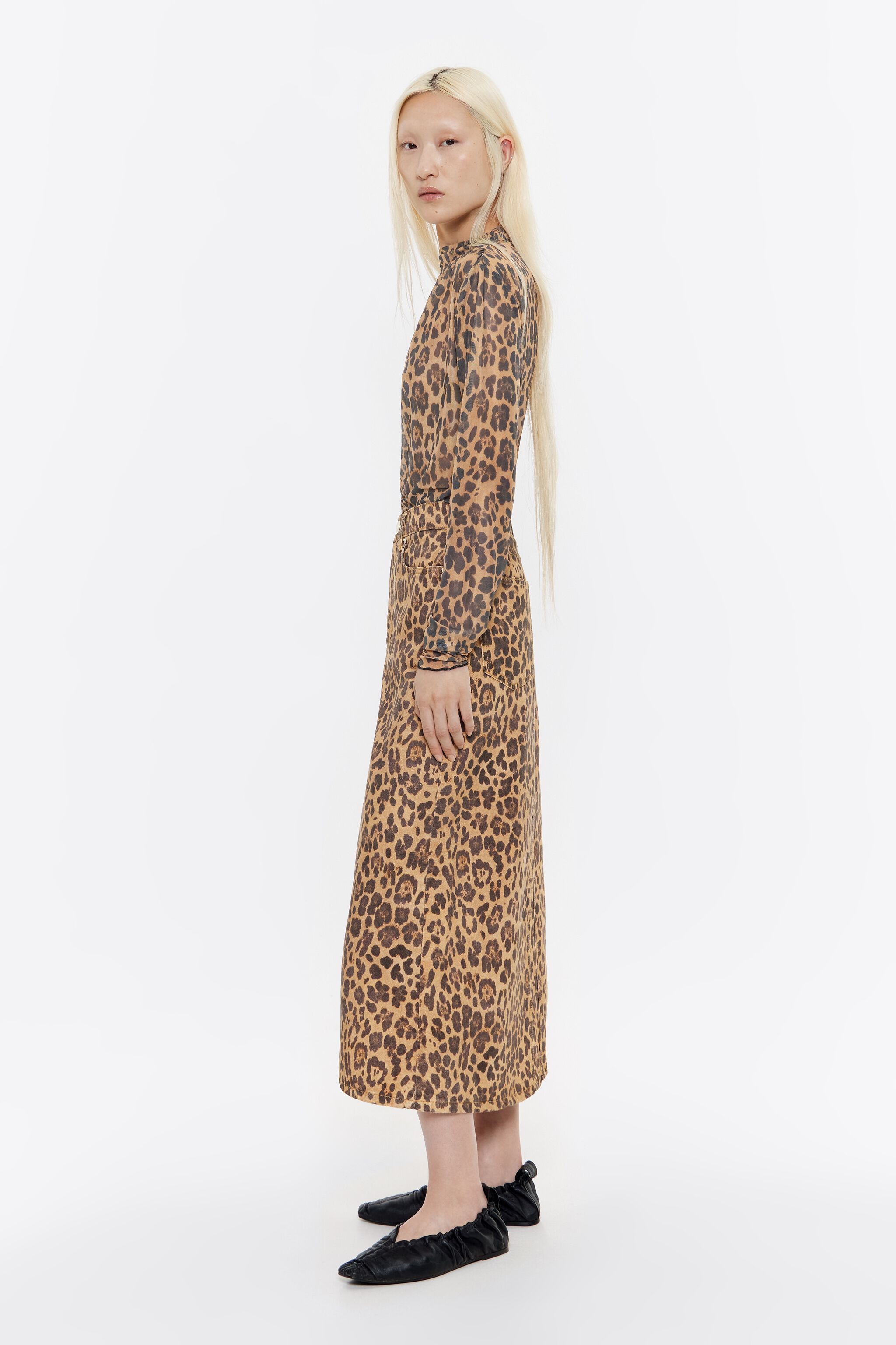 Falda denim l&iacute;nea A Leopard natural