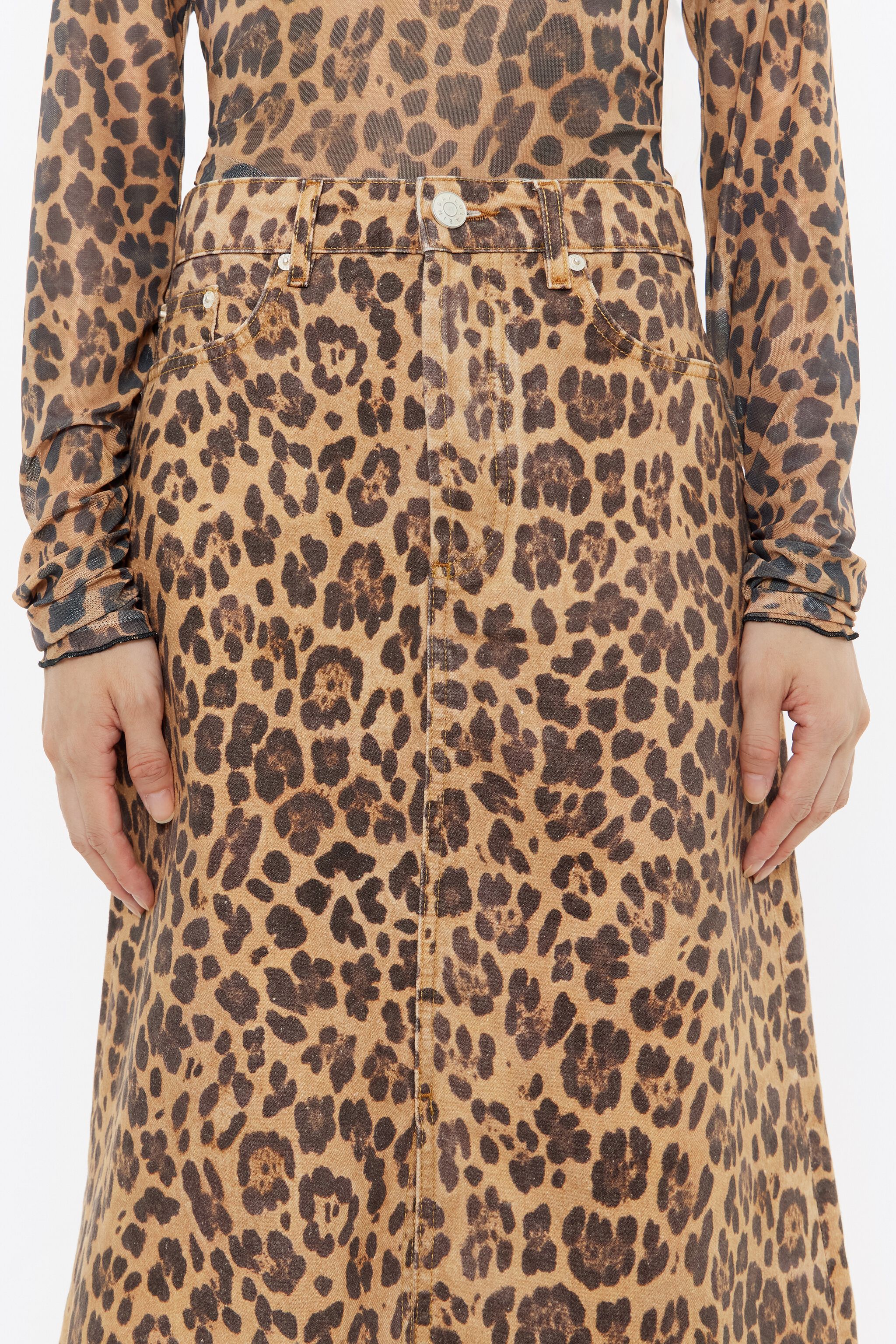Falda denim l&iacute;nea A Leopard natural
