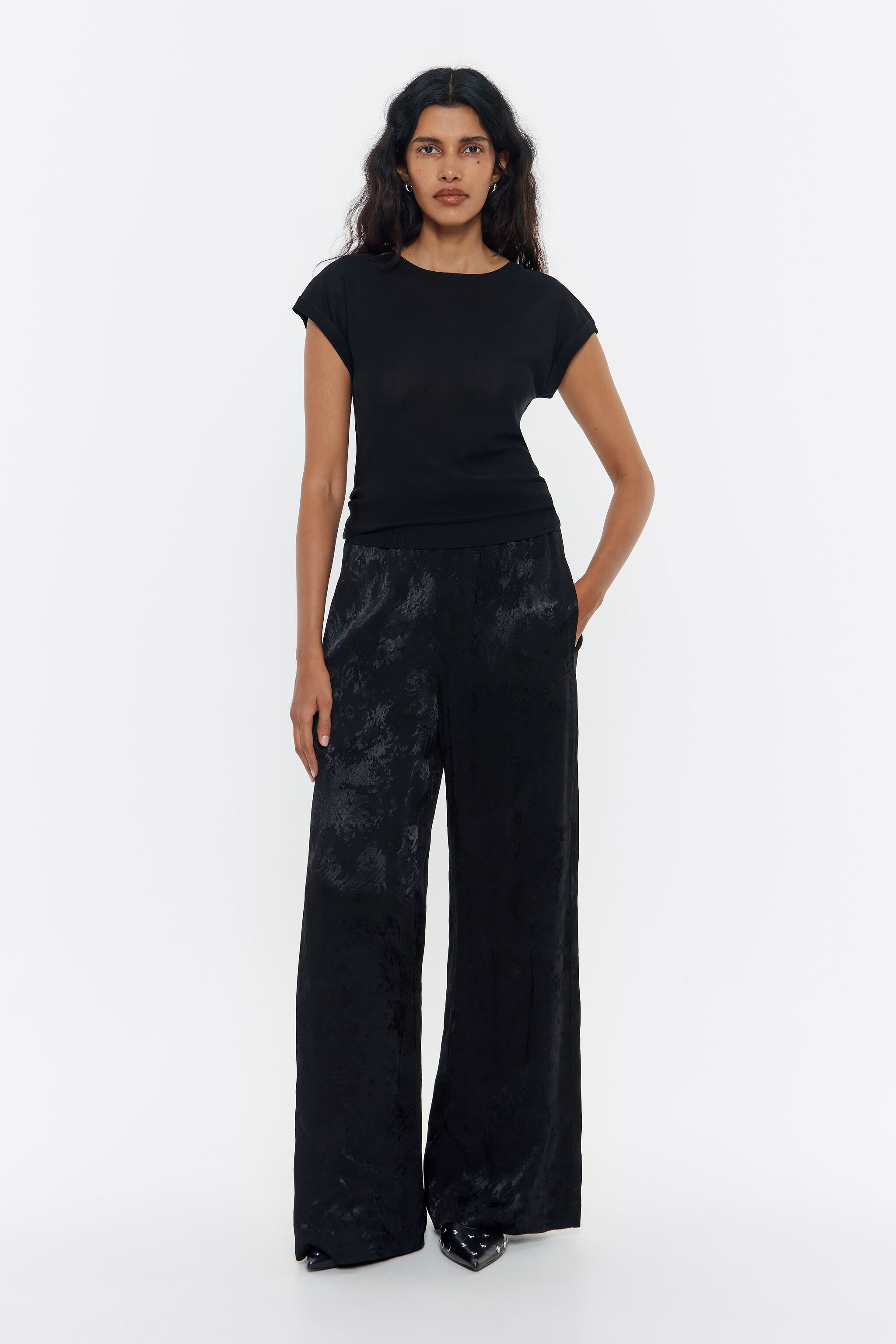 Black jacquard jogger trousers